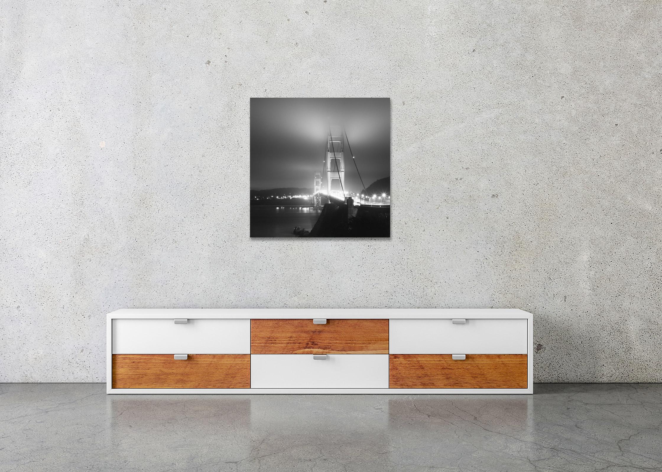 Golden Gate Night, California, USA, black and white art photography, cityscape For Sale 2