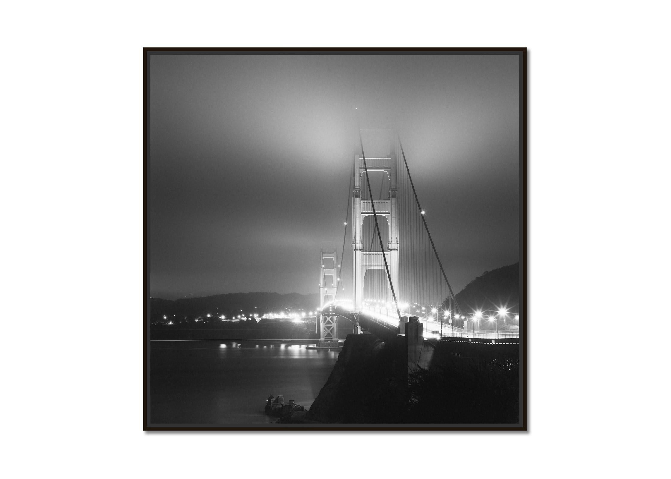 Golden Gate Bridge, night, San Francisco, USA, black white landscape photography - Photograph by Gerald Berghammer