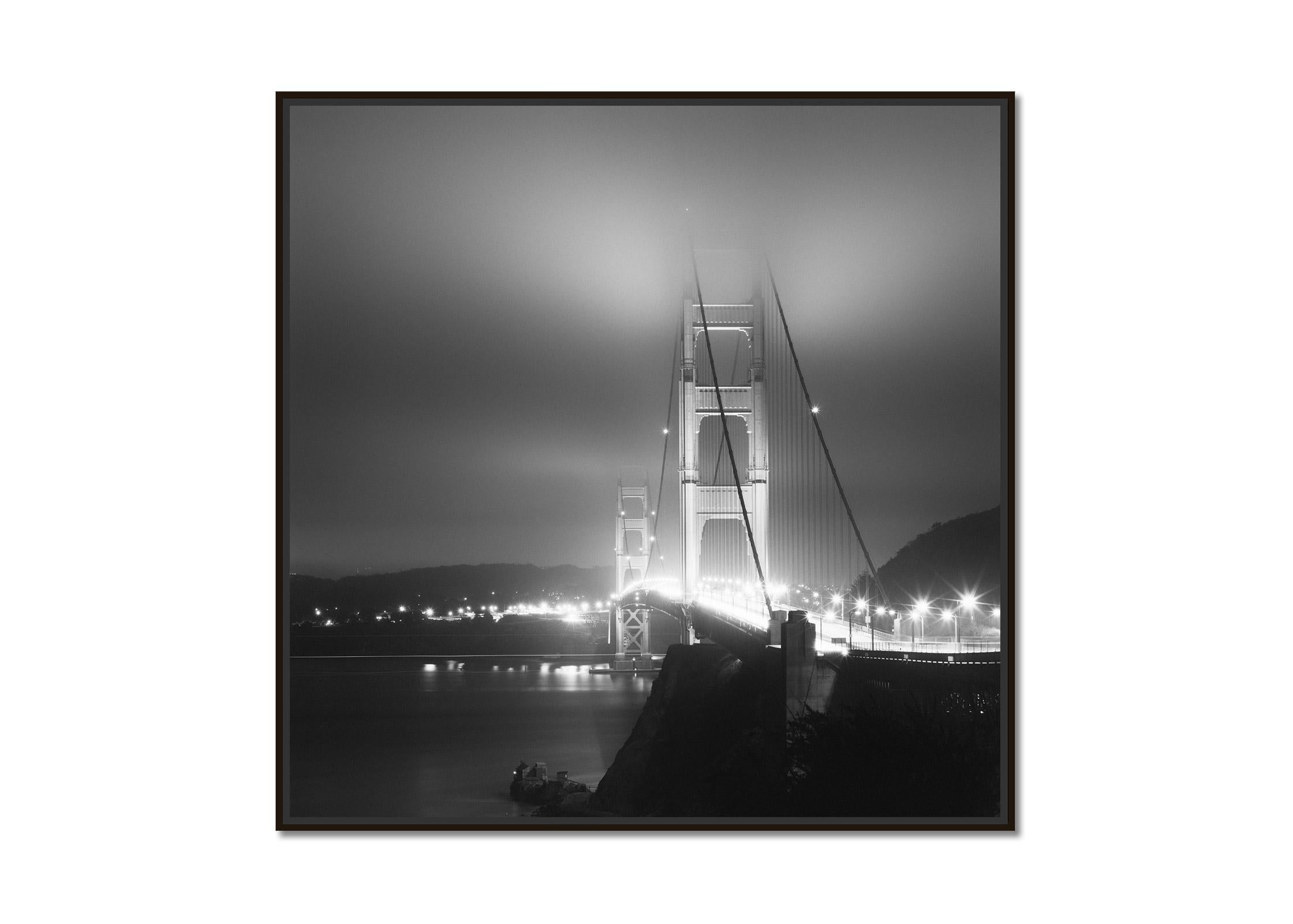 Golden Gate Night, California, USA, minimalist black and white landscapes photo - Photograph by Gerald Berghammer