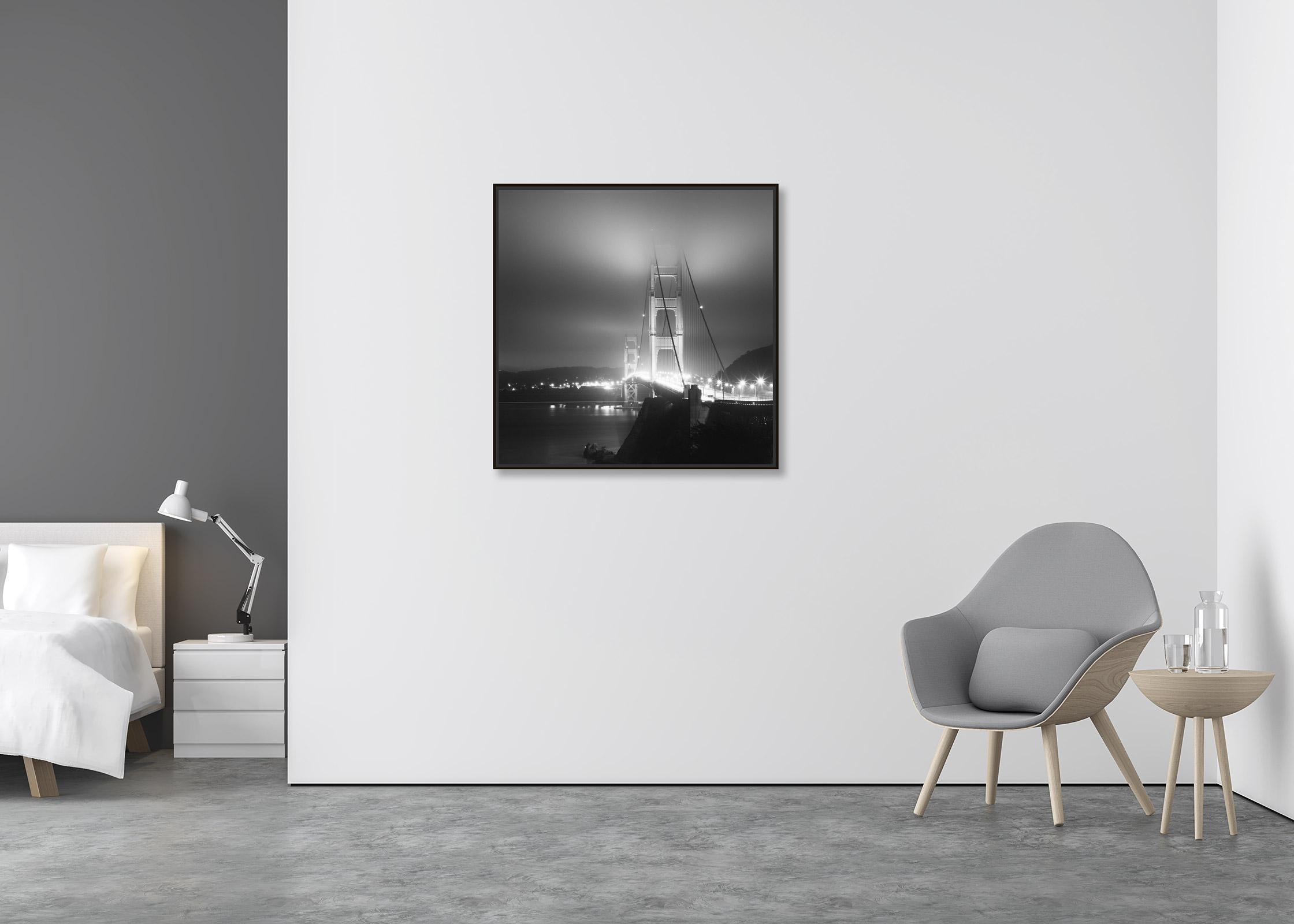 Golden Gate Night, California, USA, minimalist black and white landscapes photo - Contemporary Photograph by Gerald Berghammer