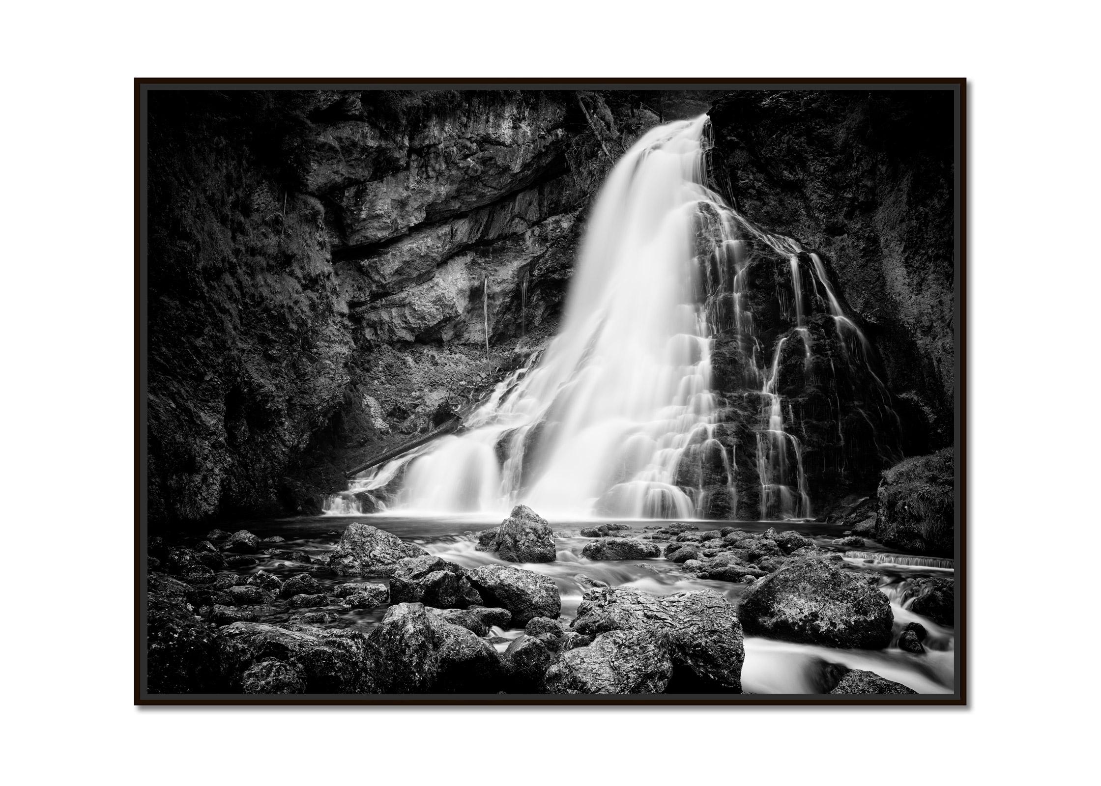 Golling Falls, mountain waterfall, black and white landscape fineart photography - Photograph by Gerald Berghammer