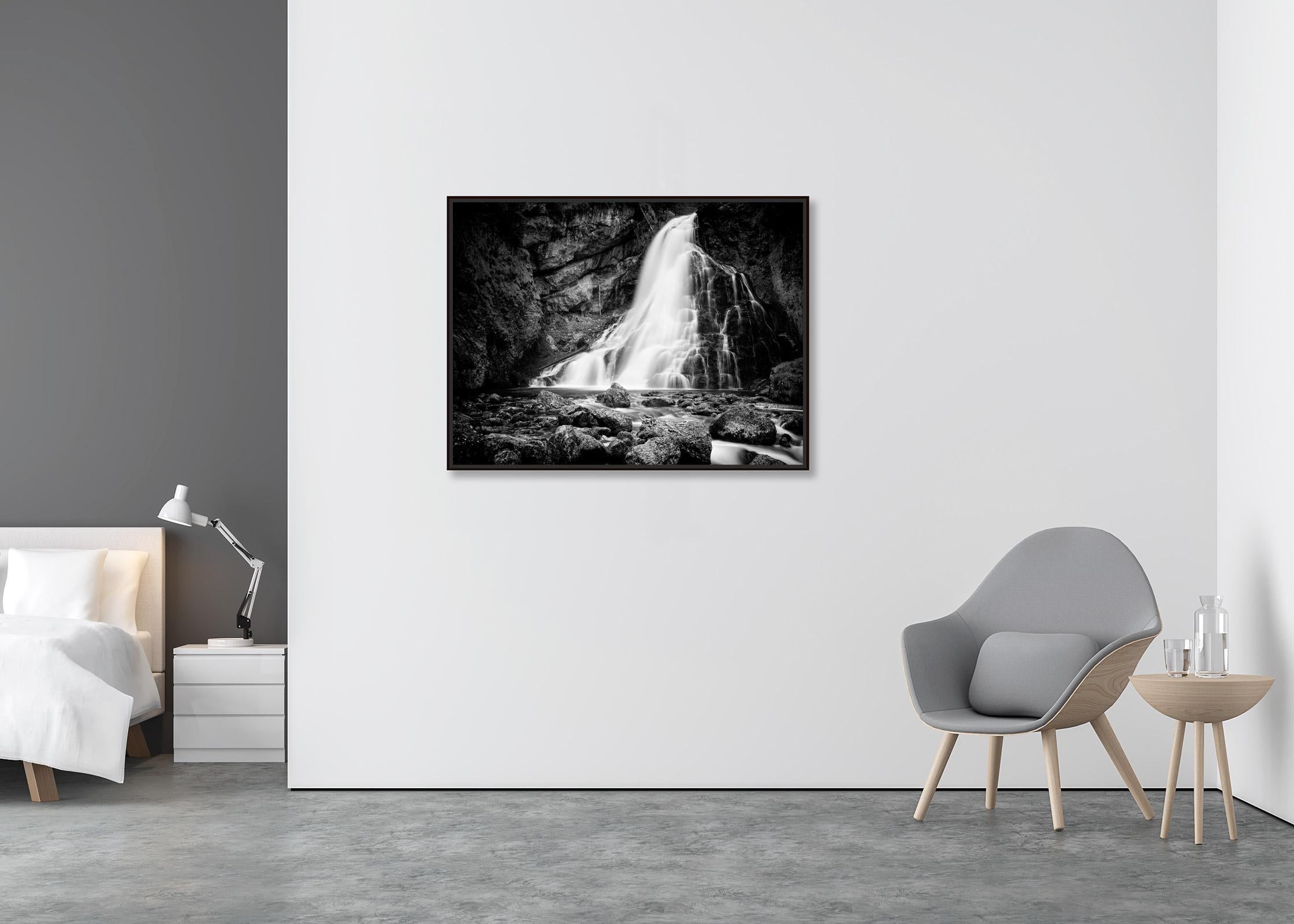 Golling Falls, mountain waterfall, black and white landscape fineart photography - Contemporary Photograph by Gerald Berghammer