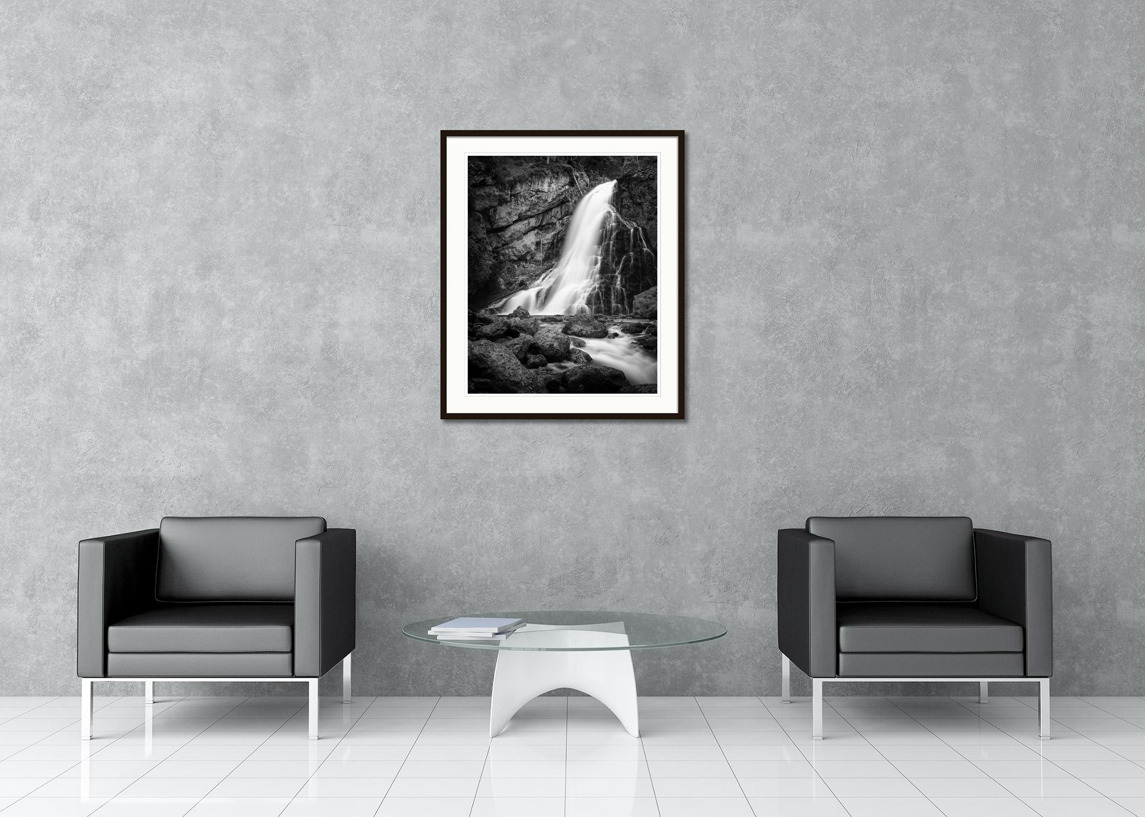 Golling Falls, Waterfall, Austria, black & white waterscape fine art photography - Black Landscape Photograph by Gerald Berghammer