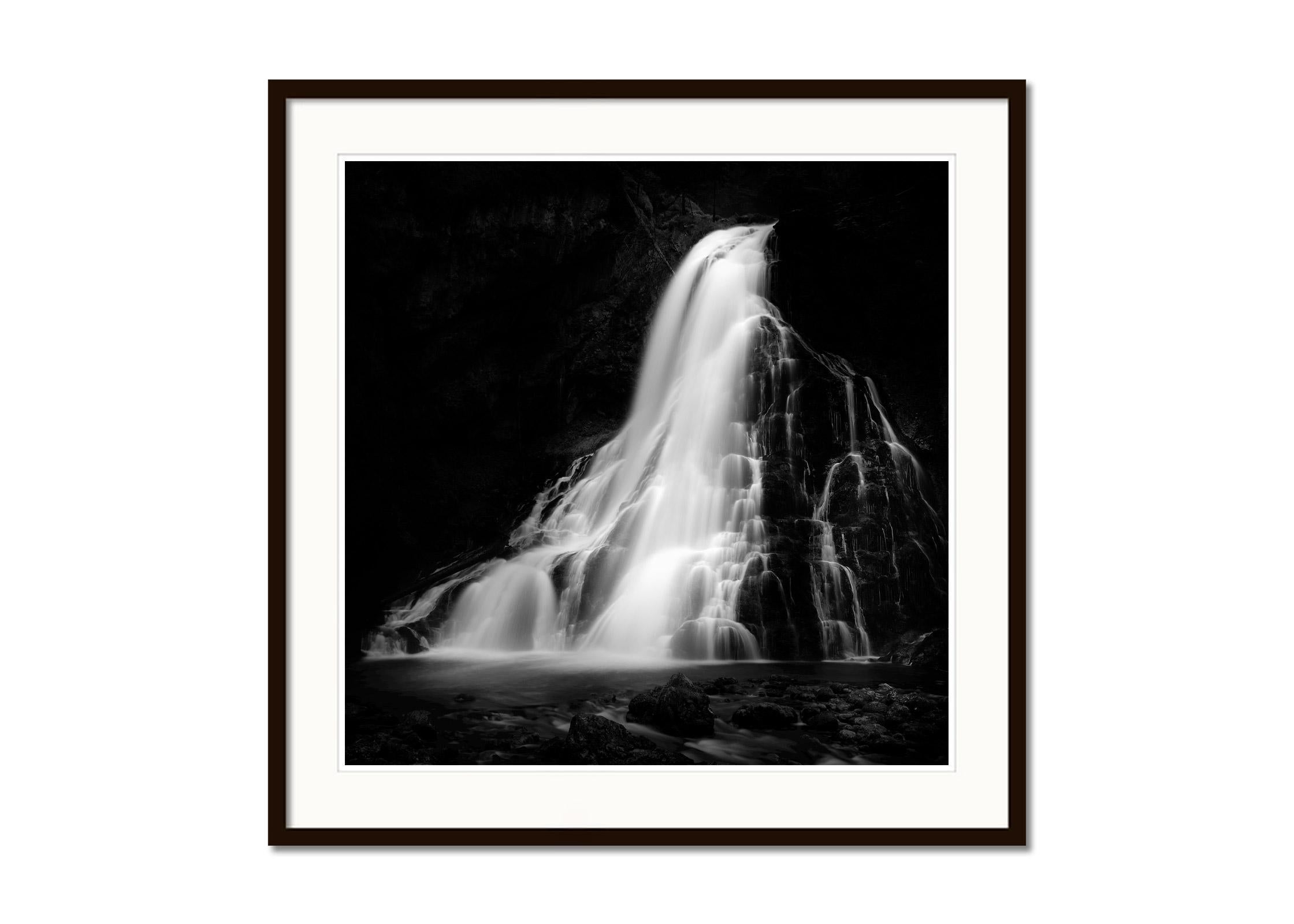 Golling Falls, waterfall, Austria, black and white photography, art landscape - Black Black and White Photograph by Gerald Berghammer