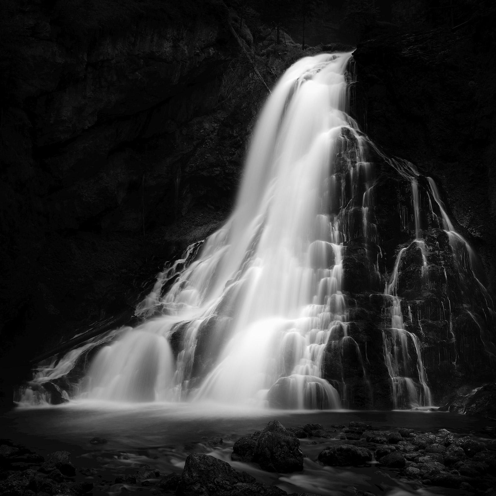 Golling Falls, waterfall, Austria, black and white photography, art landscape