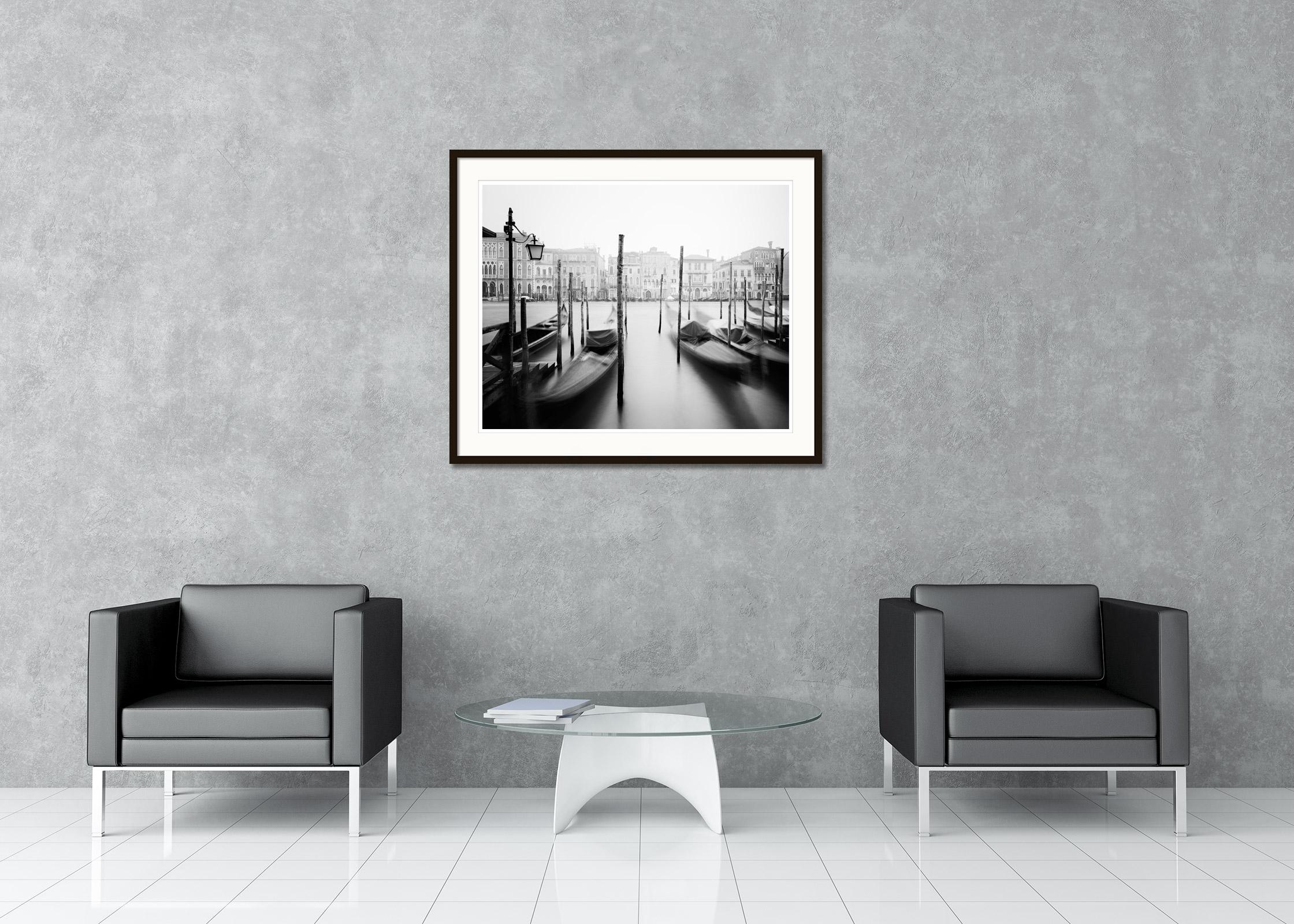 Gondola, Canal Grande, Venice, black and white fine art cityscape photography For Sale 1