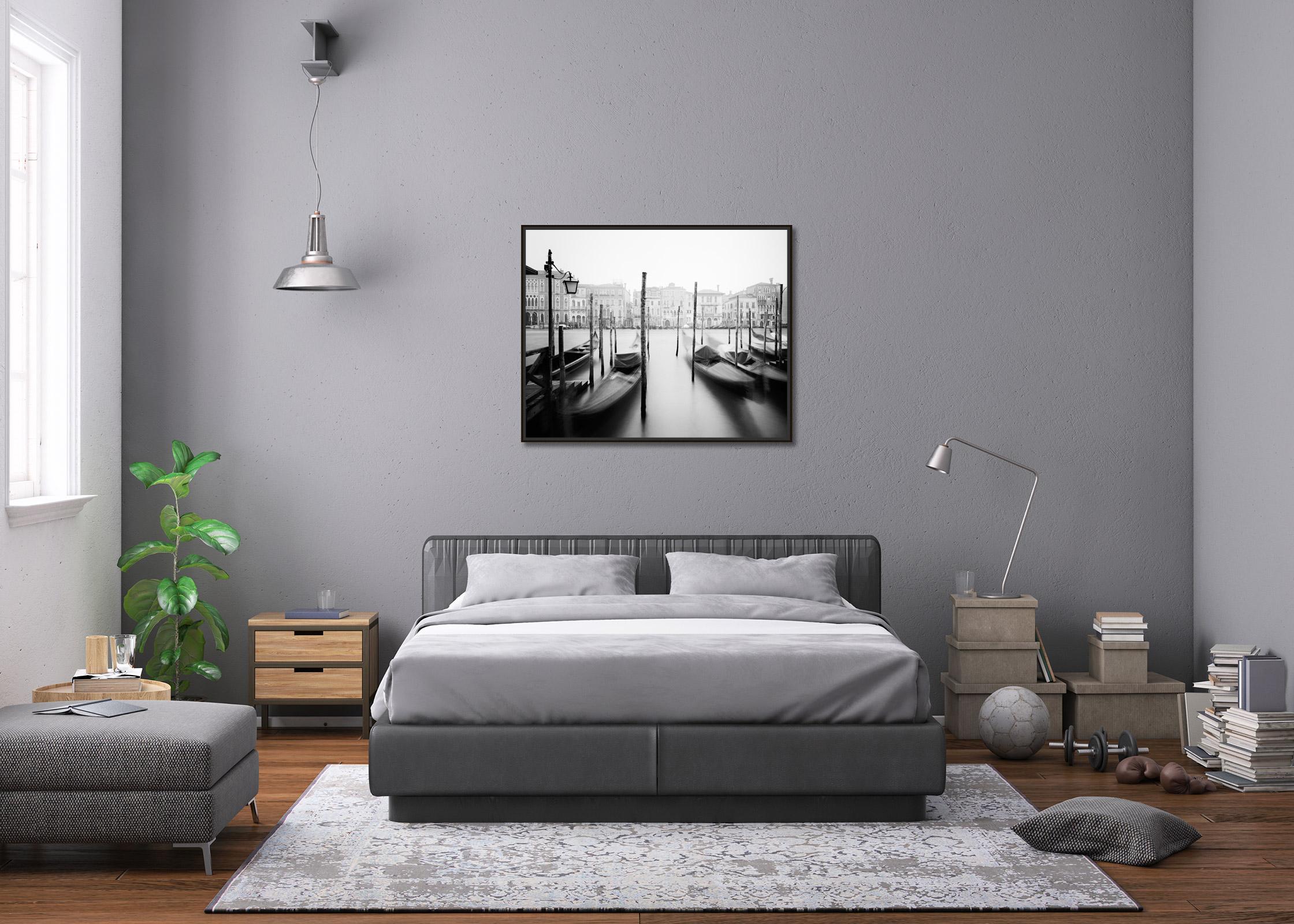 Gondola, Canal Grande, Venice, black and white fine art cityscape photography For Sale 2