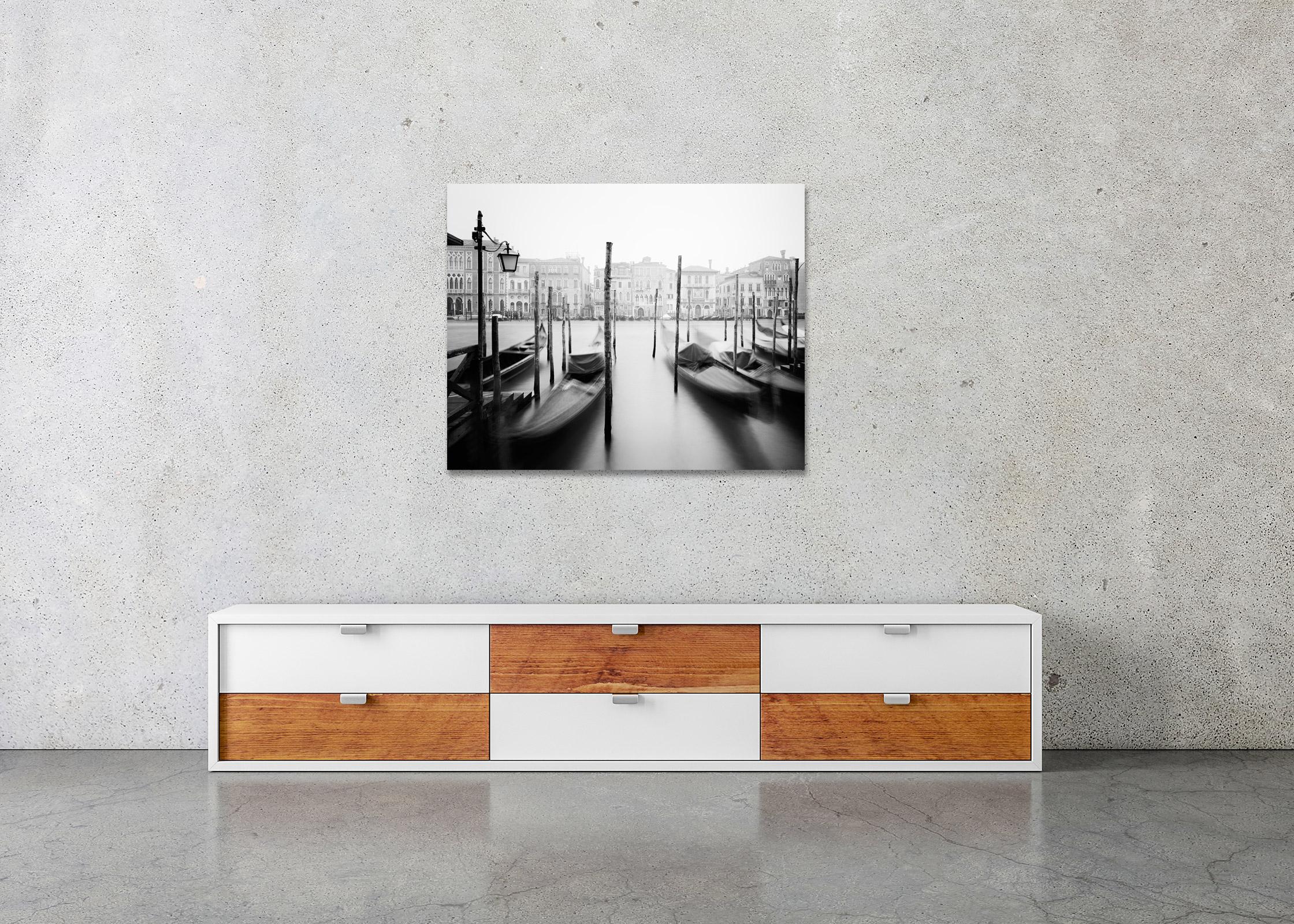 Gondola, Canal Grande, Venice, black and white fine art cityscape photography For Sale 3