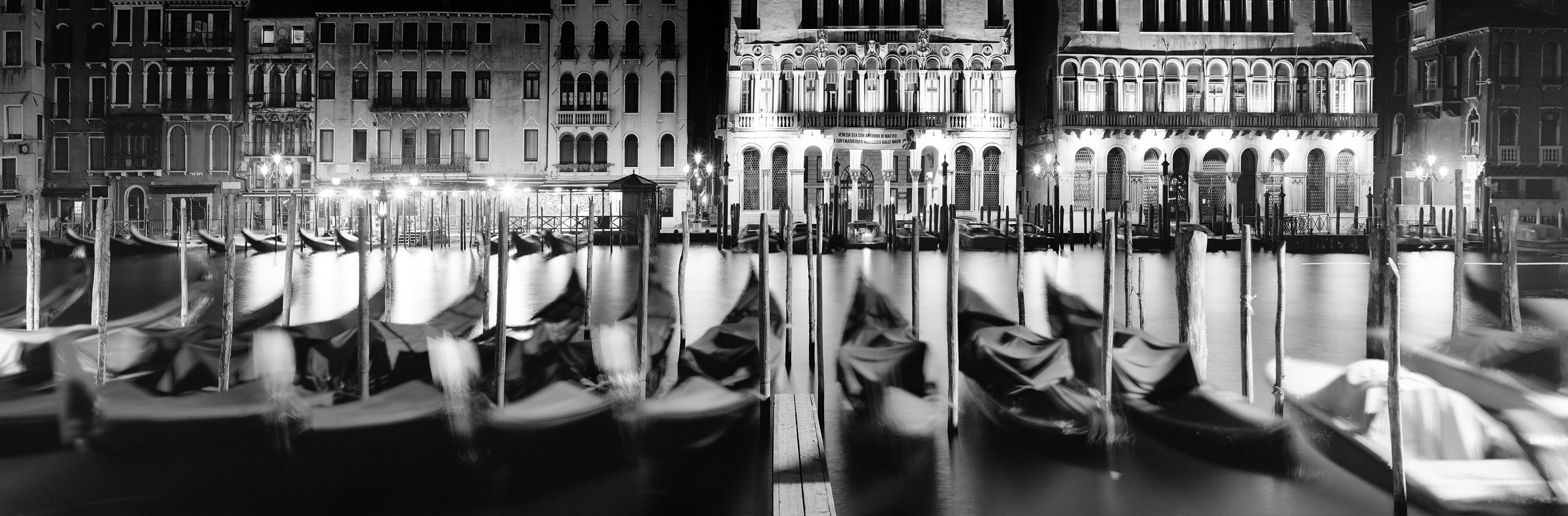 Gerald Berghammer Landscape Photograph - Gondola Night Study #1, Venice, black and white fine art photography, landscape