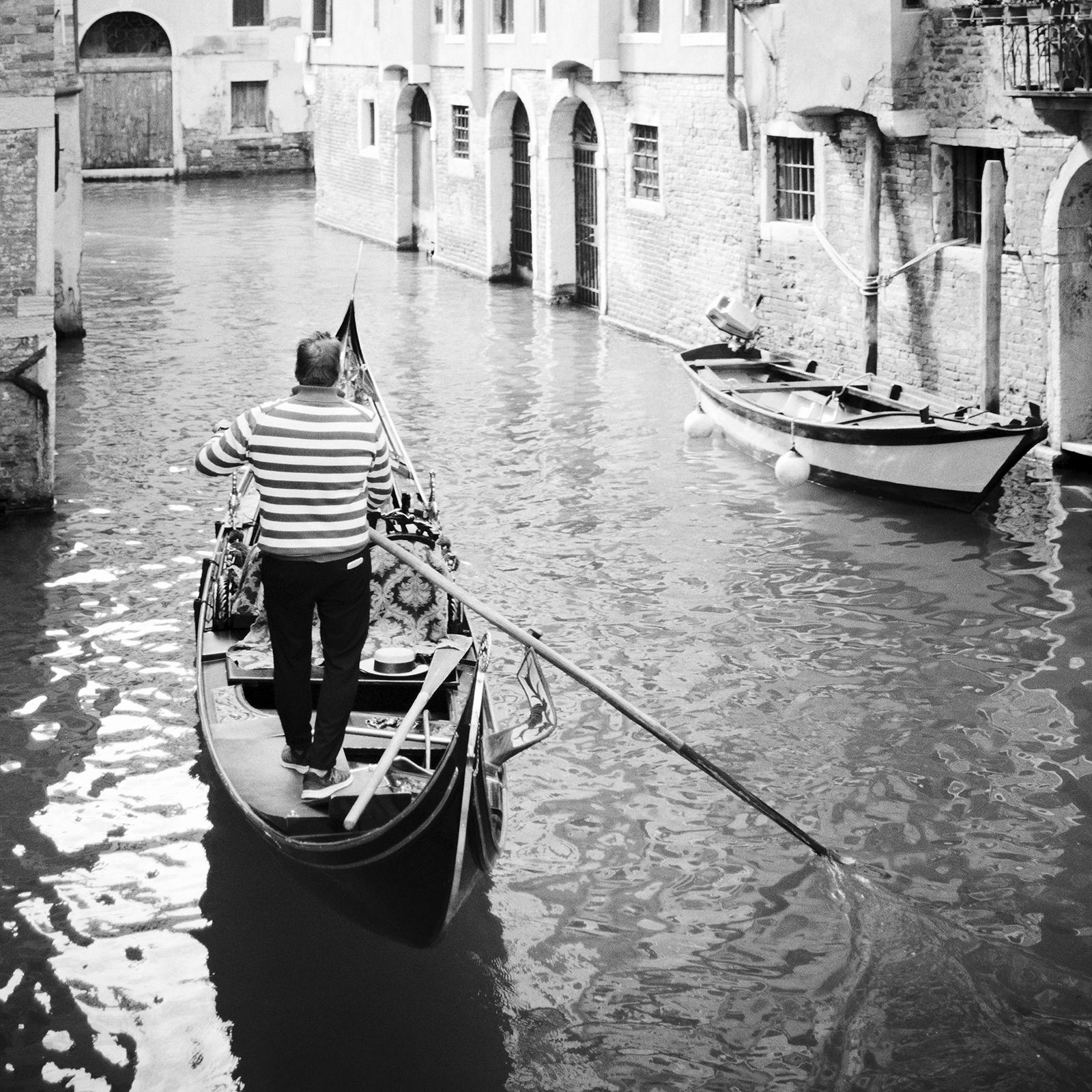 Gondoliere, Canal Grande, Venice, fine art black and white cityscape photography For Sale 4