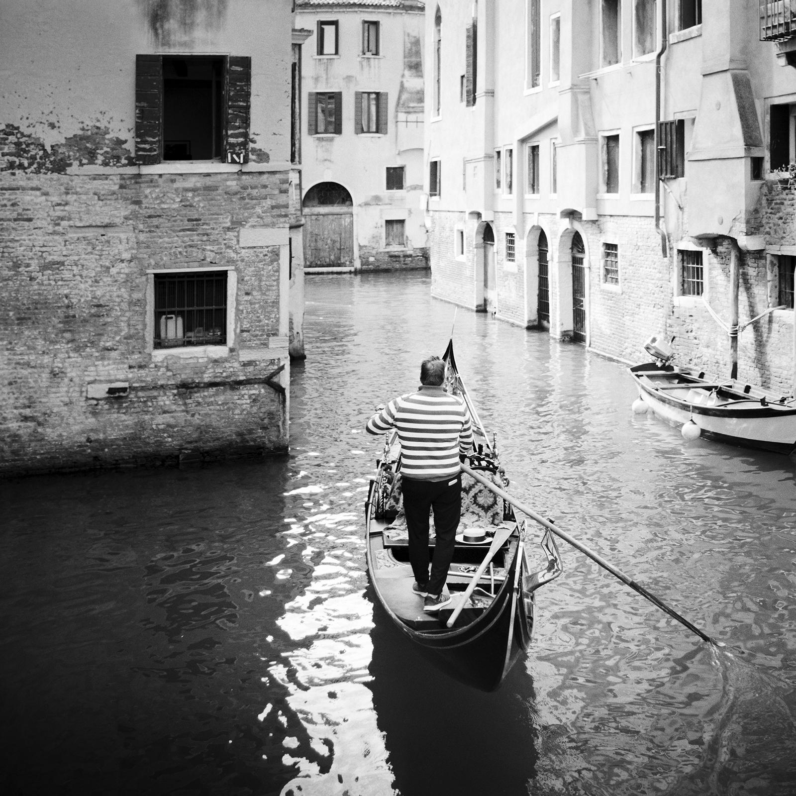 Gondoliere, Canal Grande, Venice, fine art black and white cityscape photography For Sale 2