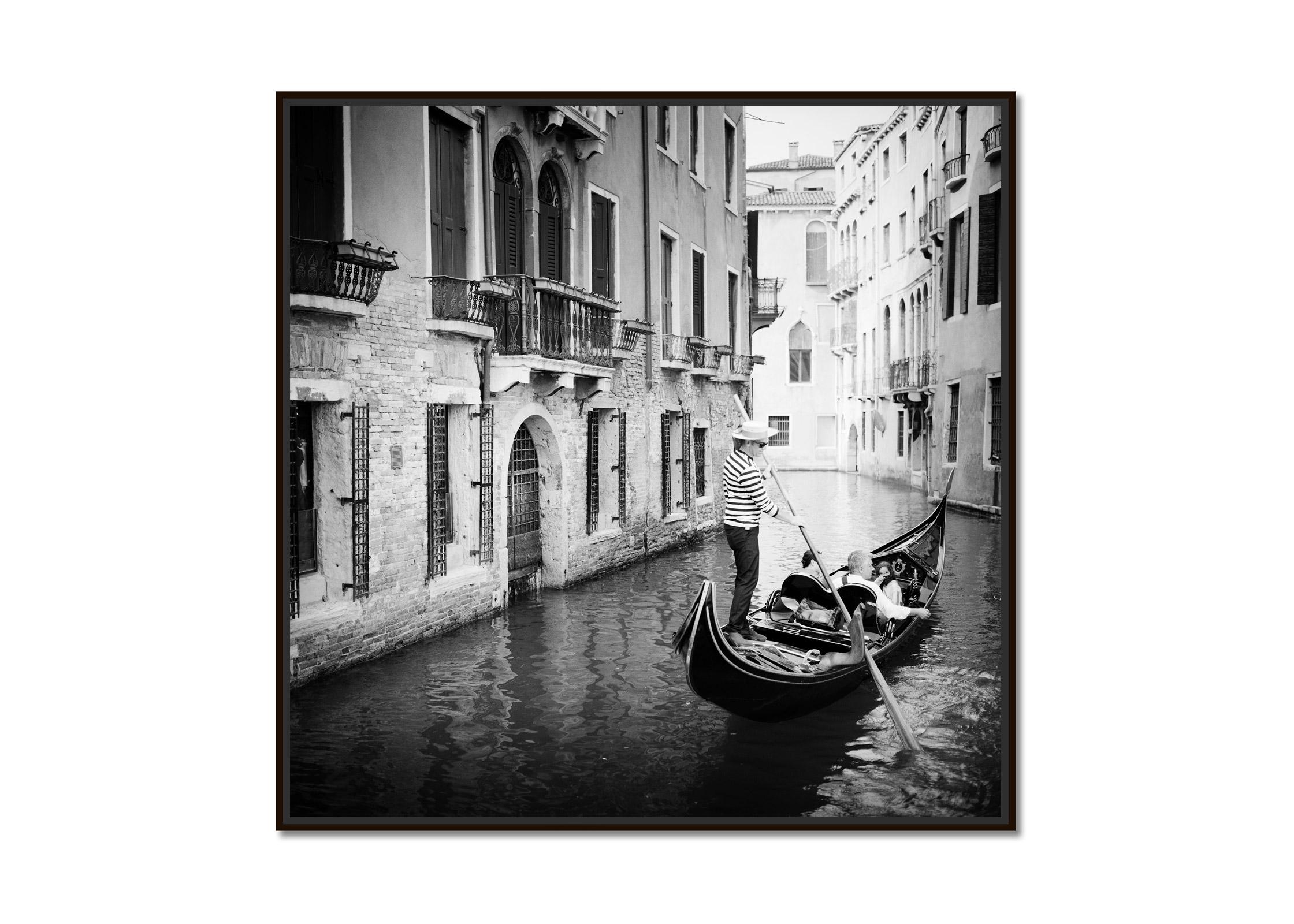 Gondoliere, Gondola, Canal, Venice, black and white art cityscape photography - Photograph by Gerald Berghammer