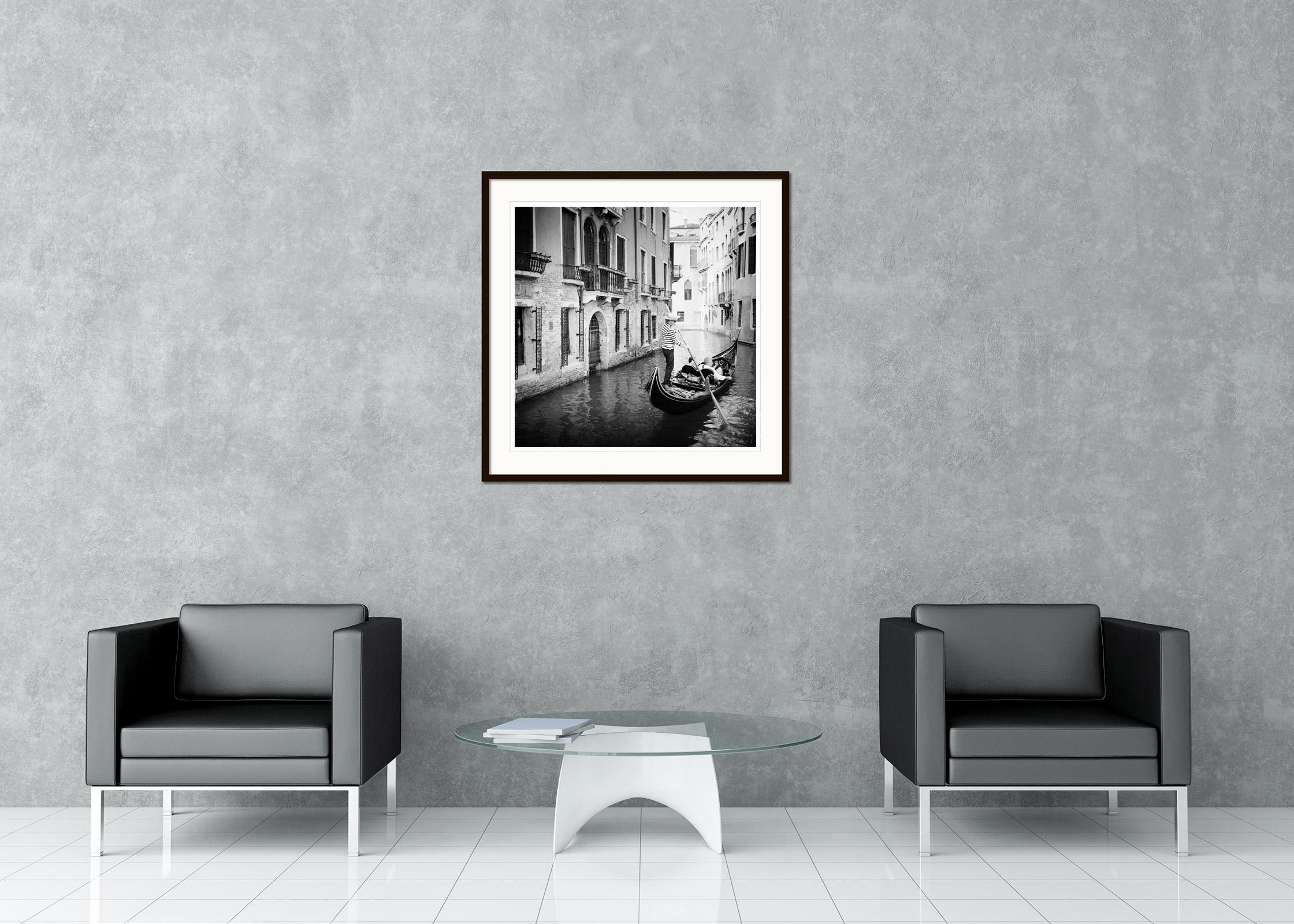 Black and White Fine Art landscape photography. Beautiful gondola in the romantic canals in the heart of Venice, Italy. Archival pigment ink print, edition of 9. Signed, titled, dated and numbered by artist. Certificate of authenticity included.