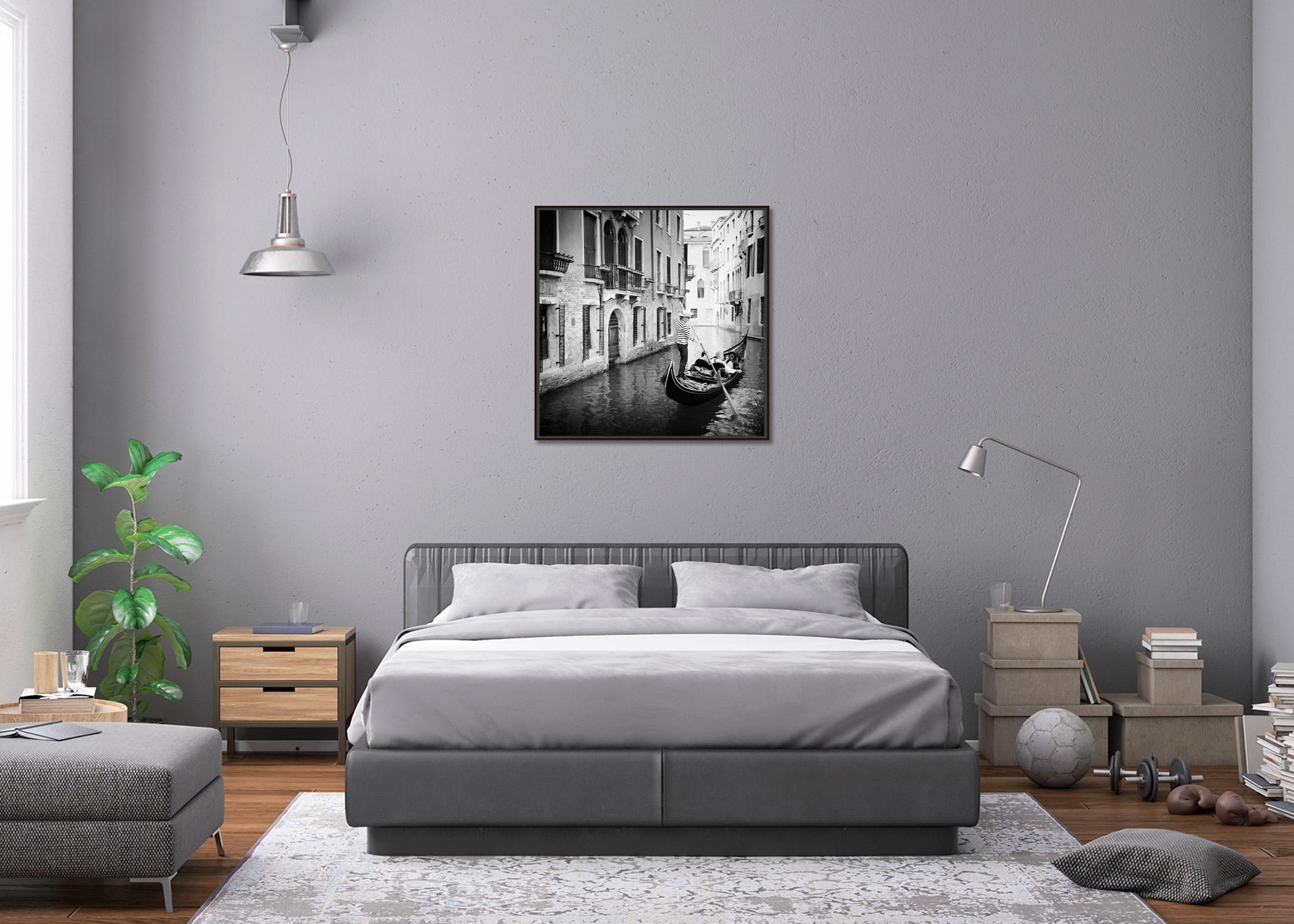 Gondoliere, Gondola, Canal, Venice, black and white art cityscape photography For Sale 1