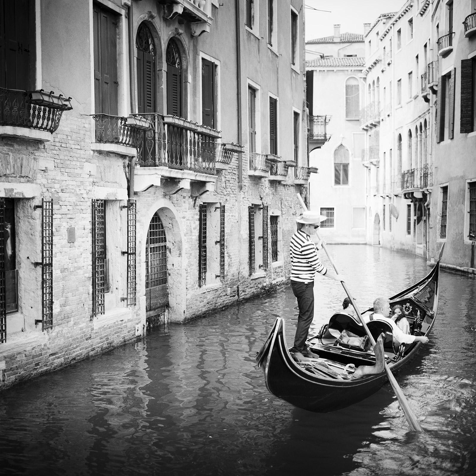 Gerald Berghammer Landscape Photograph - Gondoliere, Venice, Italy, fine art black and white photography, waterscapes