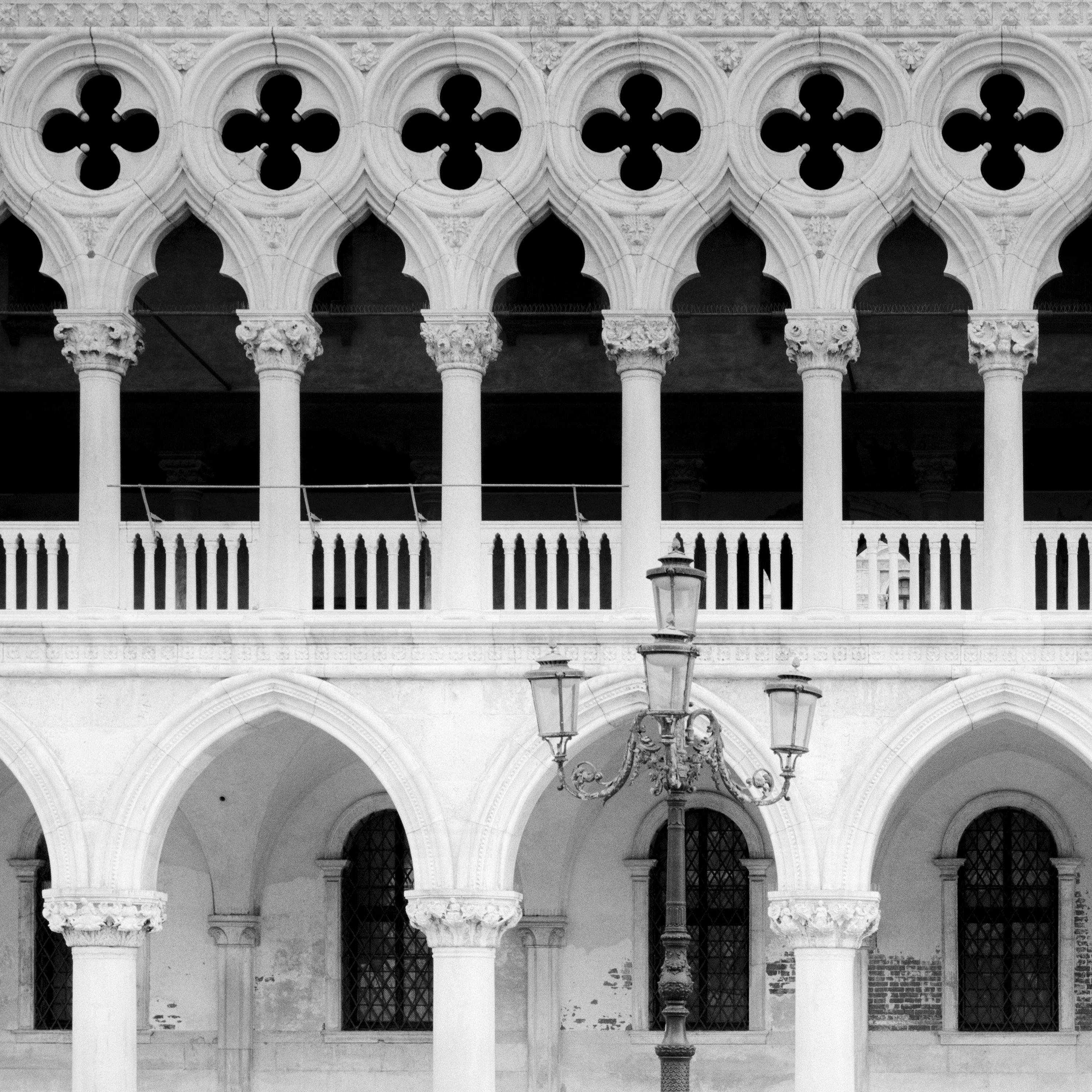Gothic Facade of Doges Palace, Venice, black and white photography, cityscape For Sale 1