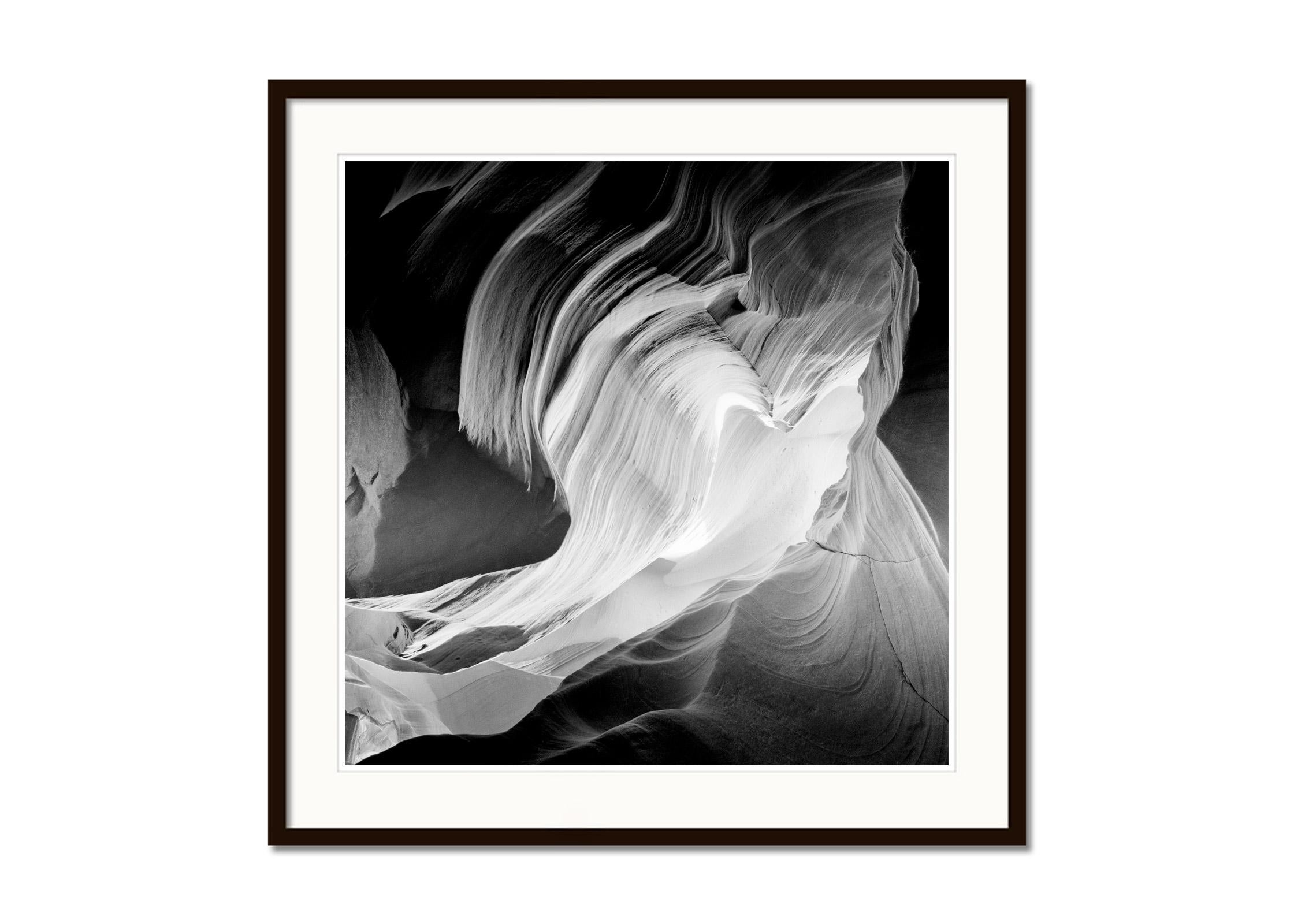Black and white fine art landscape photography print. Heart shape detail in the impressive Antelope Canyon in Arizona, USA. Archival pigment ink print, edition of 9. Signed, titled, dated and numbered by artist. Certificate of authenticity included.