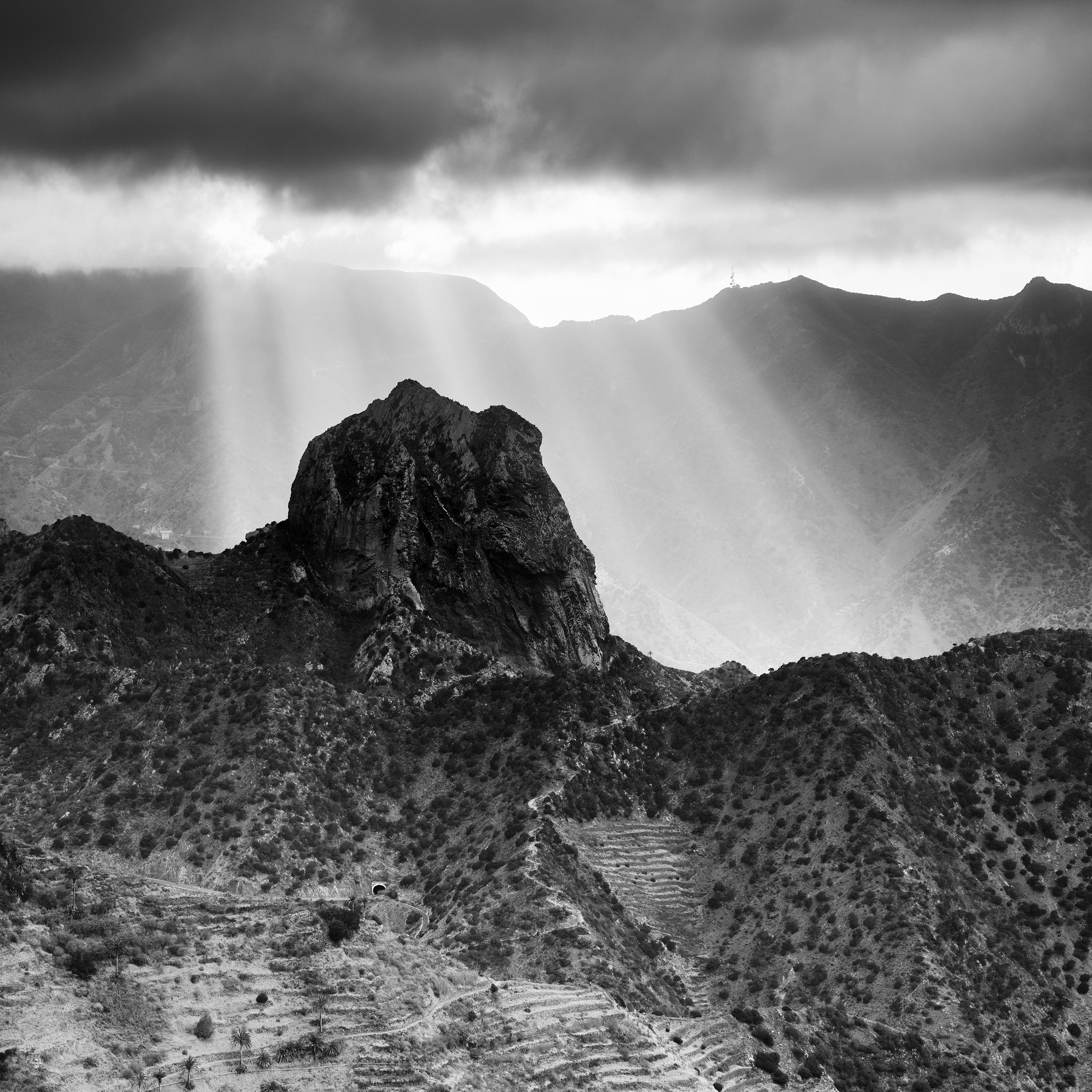 Black and White Fine Art Photography - Beautiful mood lighting in the mountains of La Gomera, Spain. Archival pigment ink print, edition of 8. Signed, titled, dated and numbered by artist. Certificate of authenticity included. Printed with 4cm white