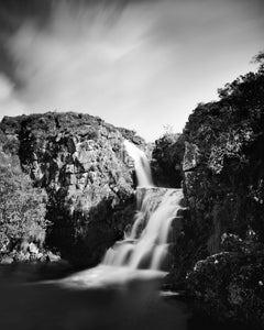 Highland Waterfall, mountain stream, Scotland, black and white photo, landscape