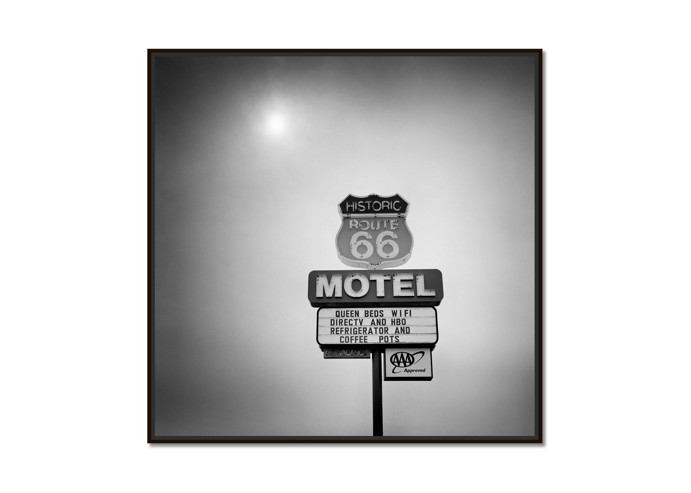 Historic Route 66 Motel, Arizona, USA, black and white fine art film photography - Photograph by Gerald Berghammer