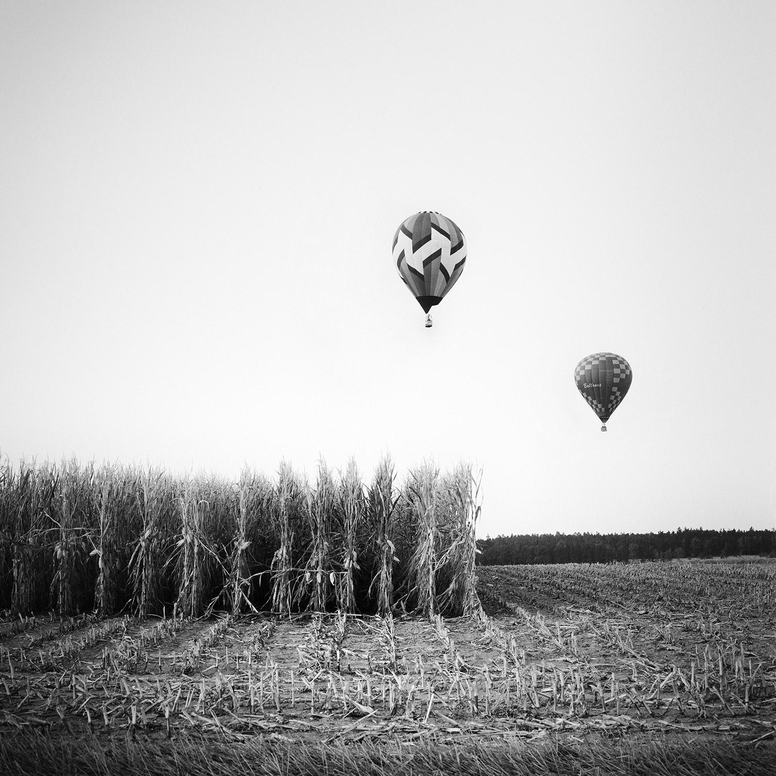 Gerald Berghammer Landscape Photograph - Hot Air Balloon Championship Austria black white landscape fine art photography 