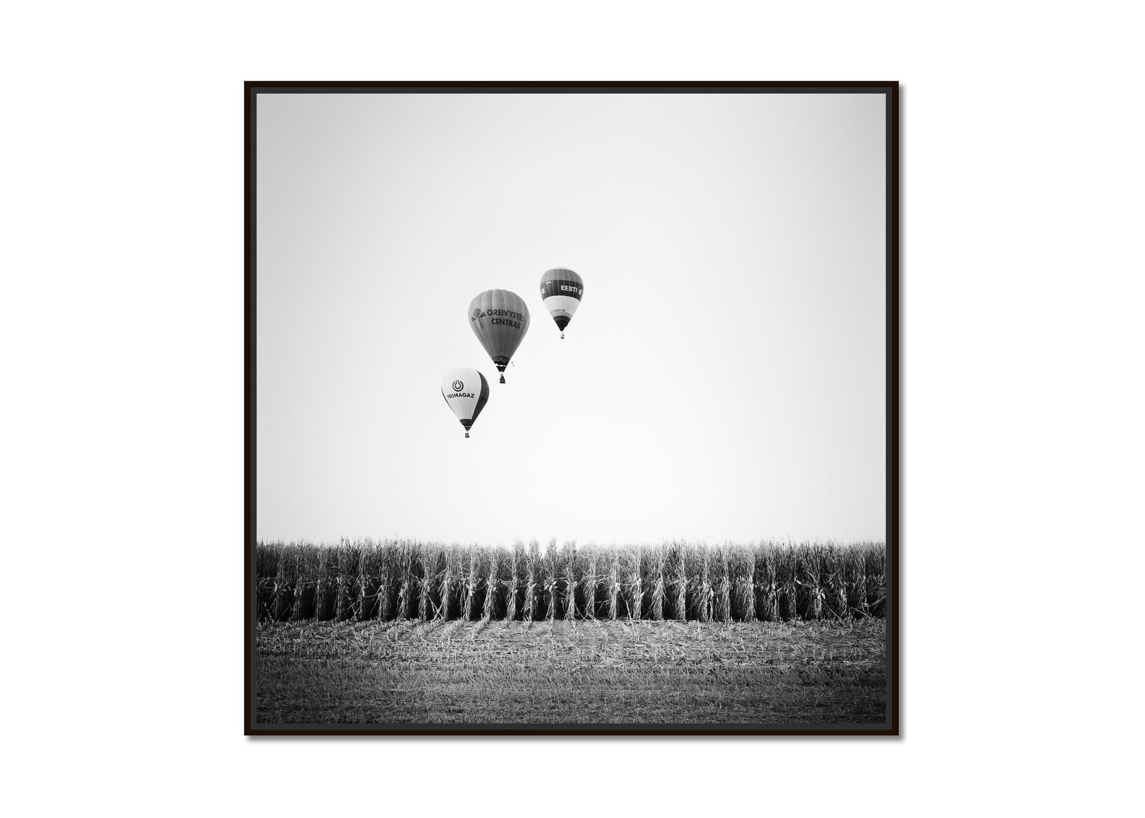 Hot Air Balloon, Cornfield, Championship, Austria, Black White landscape Photo - Photograph by Gerald Berghammer