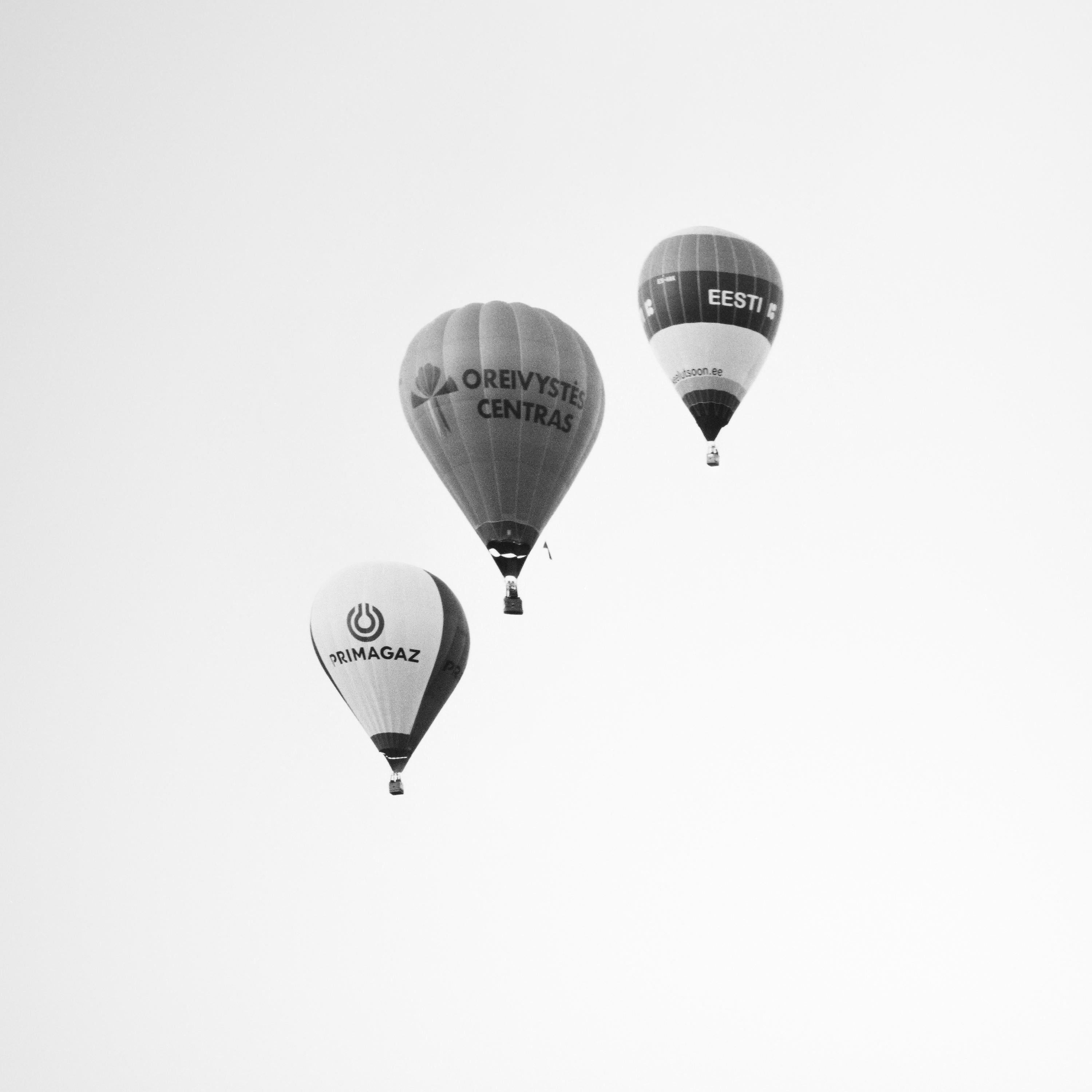 Hot Air Balloon, Cornfield, Championship, Austria, Black White landscape Photo For Sale 4