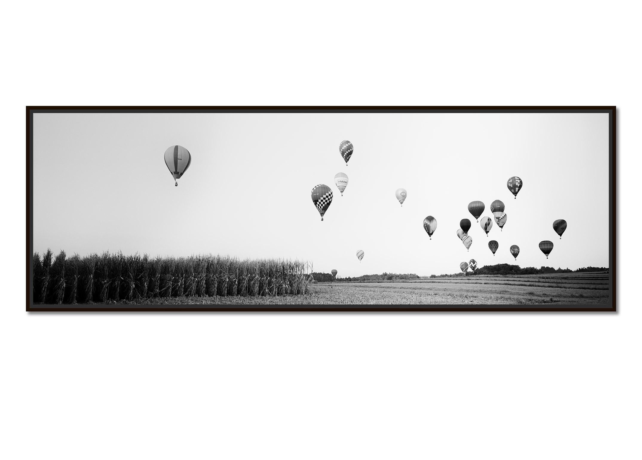 Hot Air Balloon Panorama, Championship, black and white photography, landscape - Photograph by Gerald Berghammer