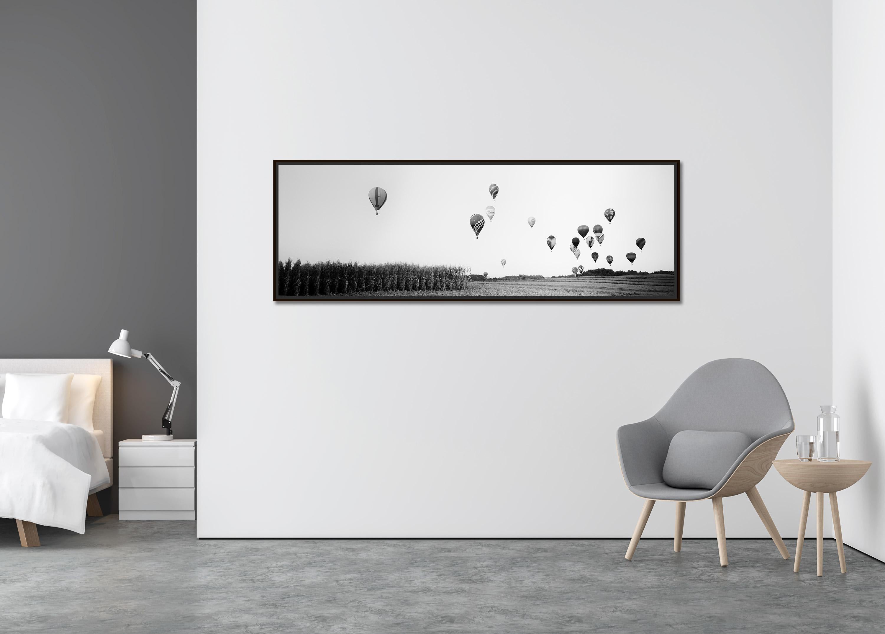 Hot Air Balloon Panorama, Championship, black and white photography, landscape - Contemporary Photograph by Gerald Berghammer