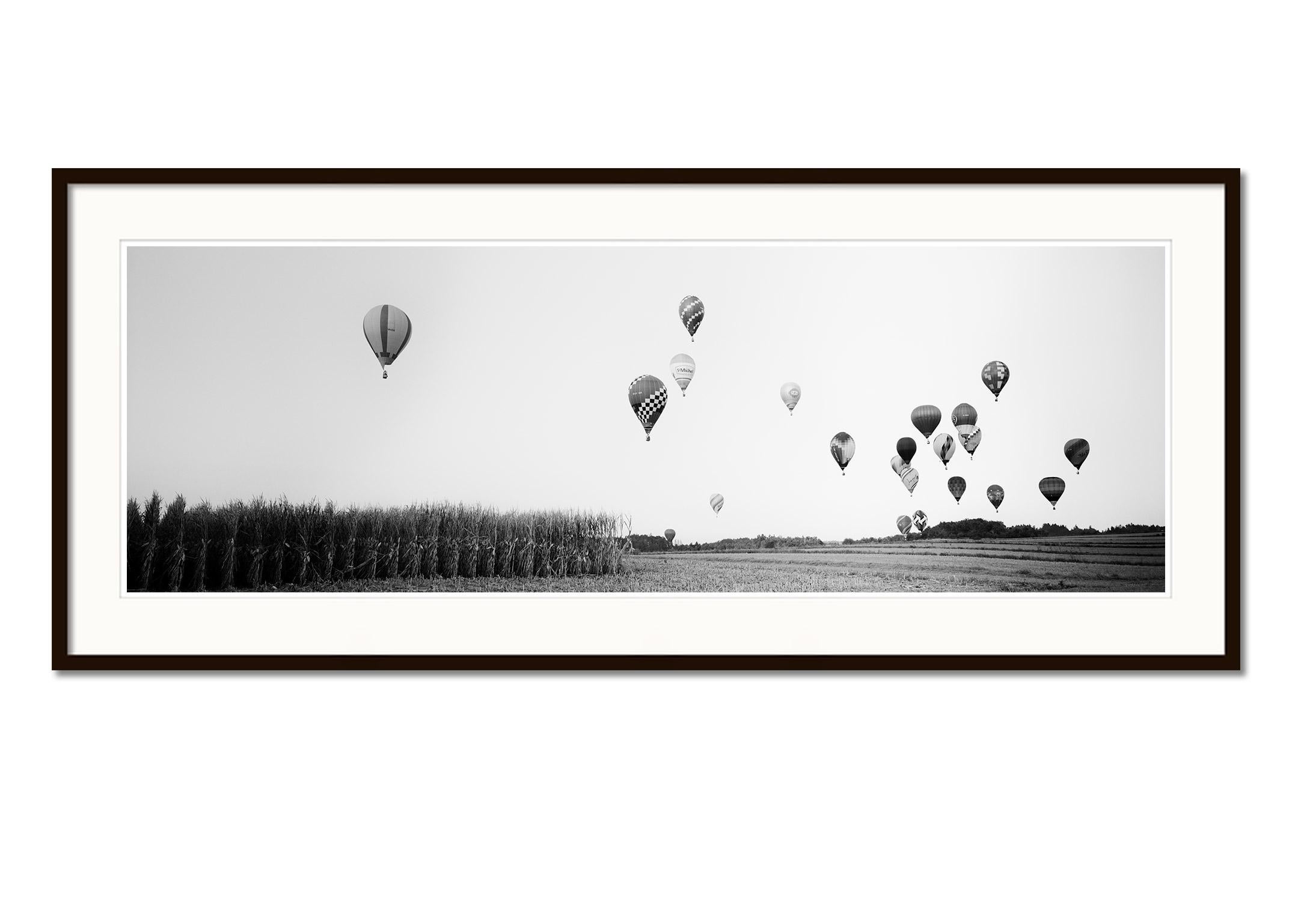 Hot Air Balloon Panorama, Championship, black and white photography, landscape - Gray Landscape Photograph by Gerald Berghammer