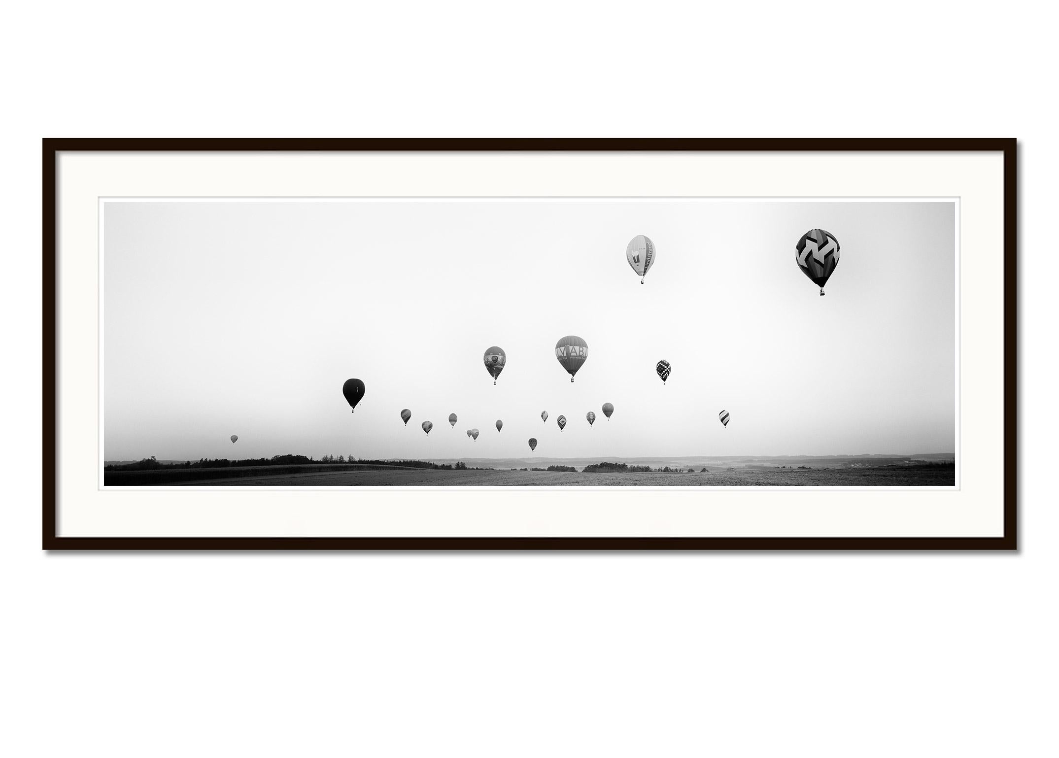 Hot Air Balloon Panorama, World Championship, black white landscape photography - Gray Black and White Photograph by Gerald Berghammer