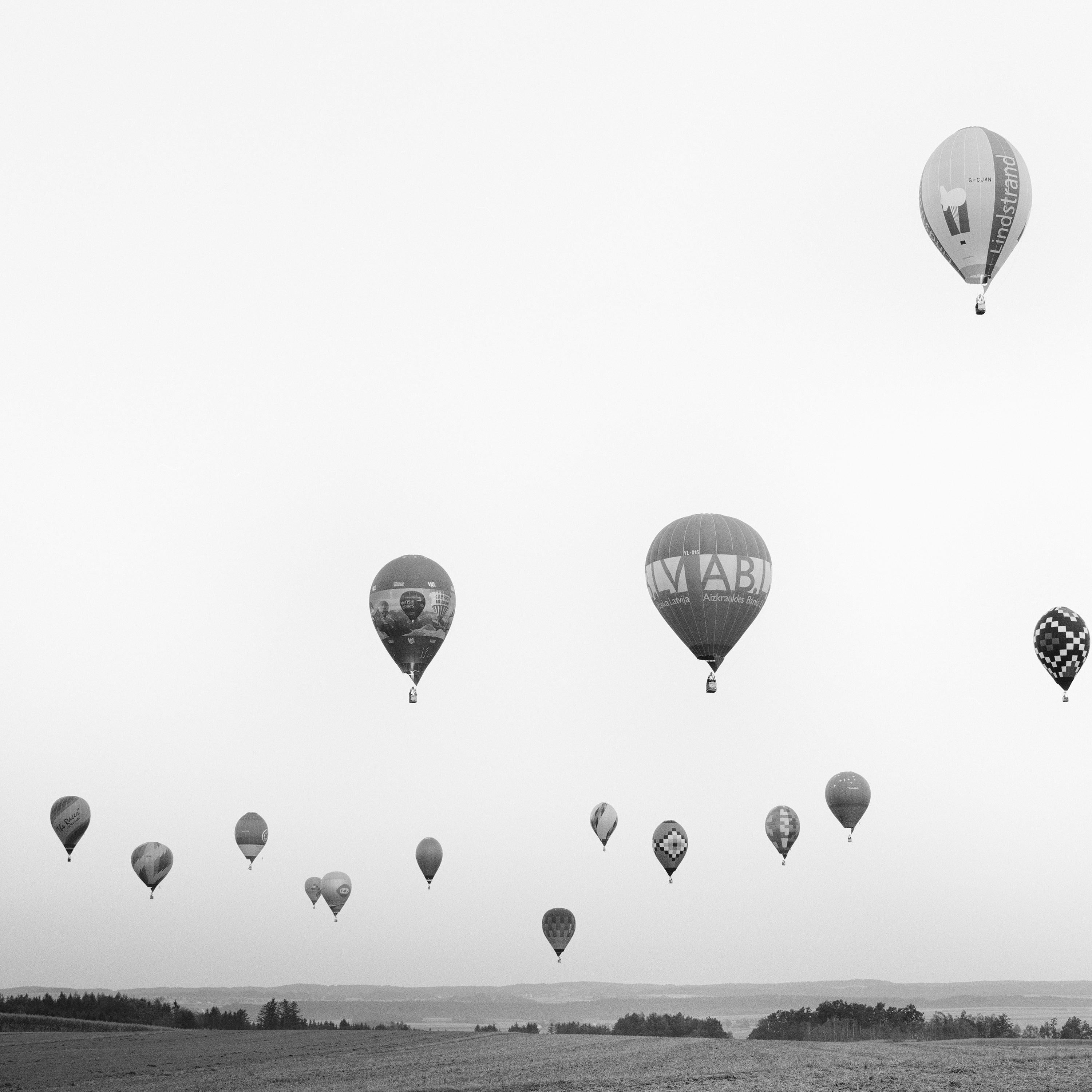 Hot Air Balloon Panorama, World Championship, black white landscape photography For Sale 4