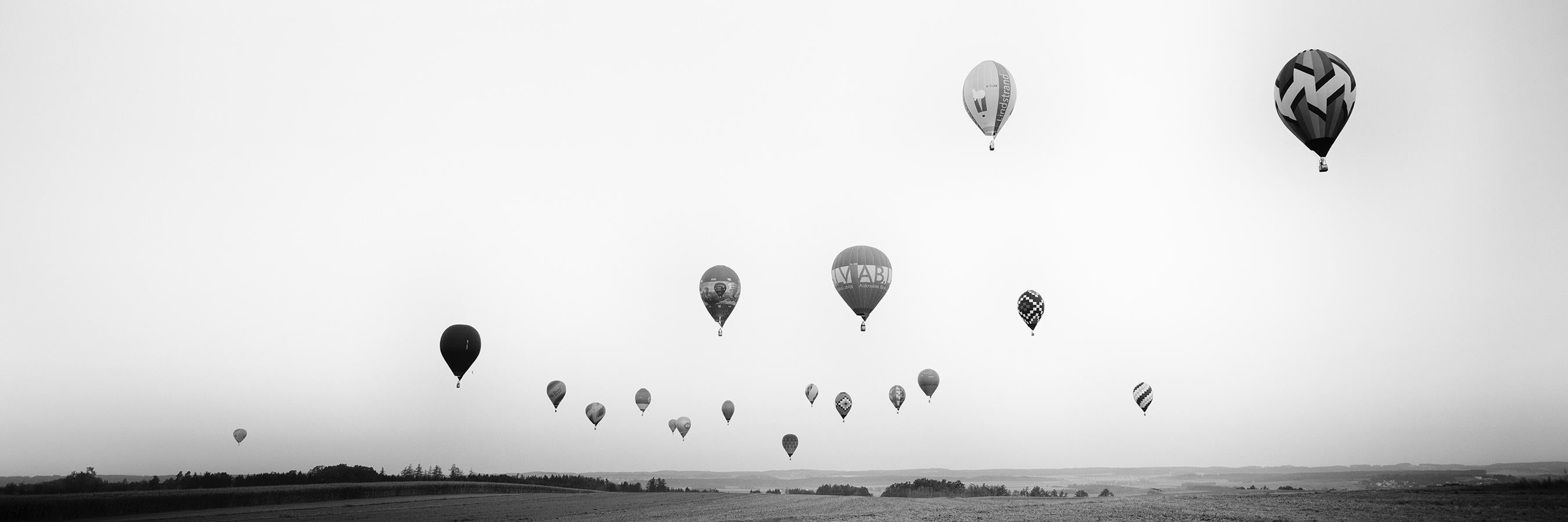 Gerald Berghammer Black and White Photograph - Hot Air Balloon Panorama, World Championship, black white landscape photography