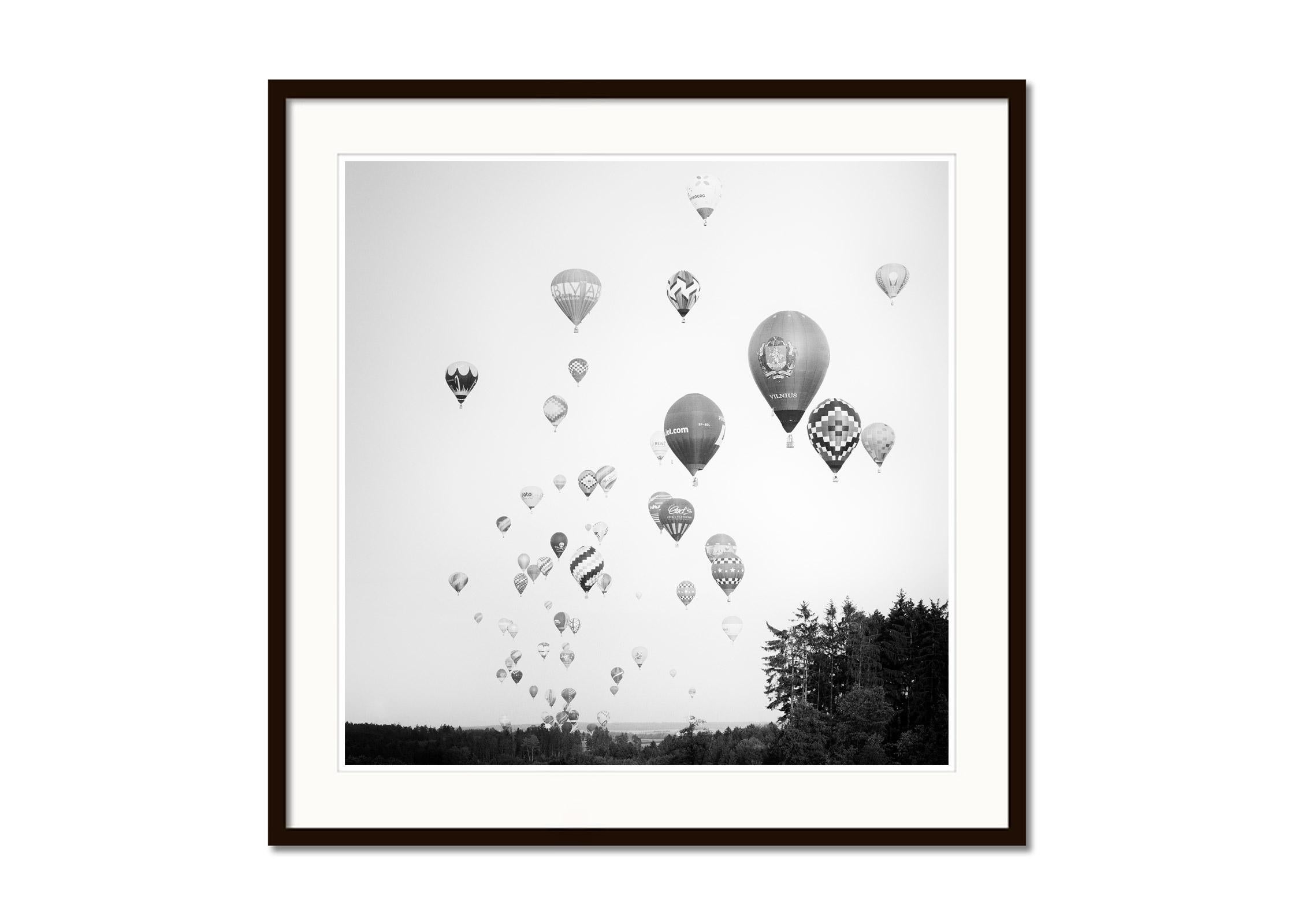 Hot Air Balloon World Championship, black and white art landscape photography - Gray Black and White Photograph by Gerald Berghammer
