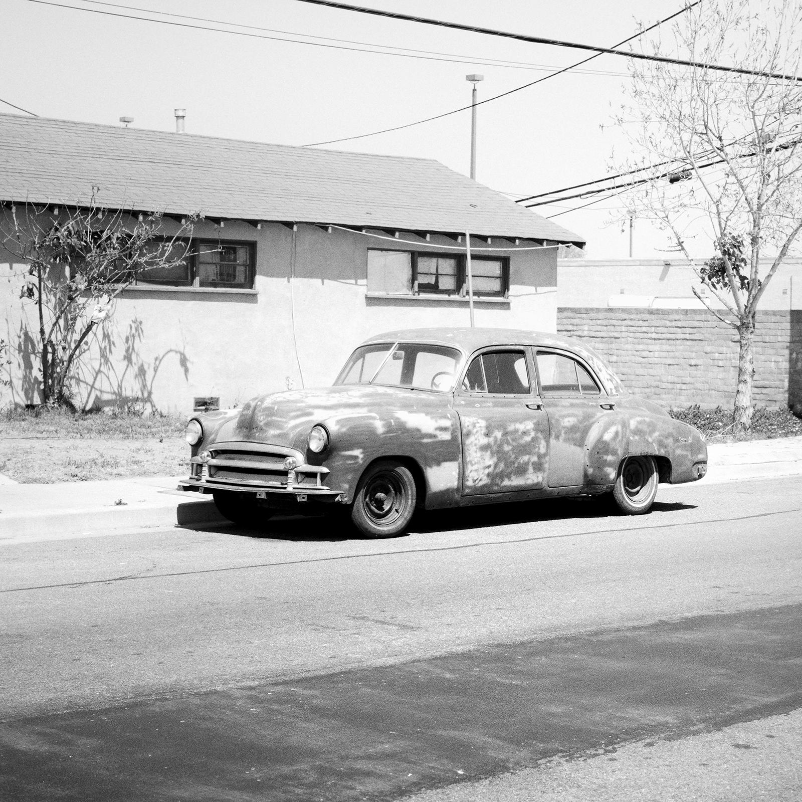 House, Classic Car, Arizona, USA, Black & White landscape photography art print For Sale 3