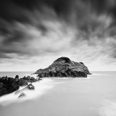 Ilheu Mole at Porto Moniz Portugal, black and white art photography, landscape