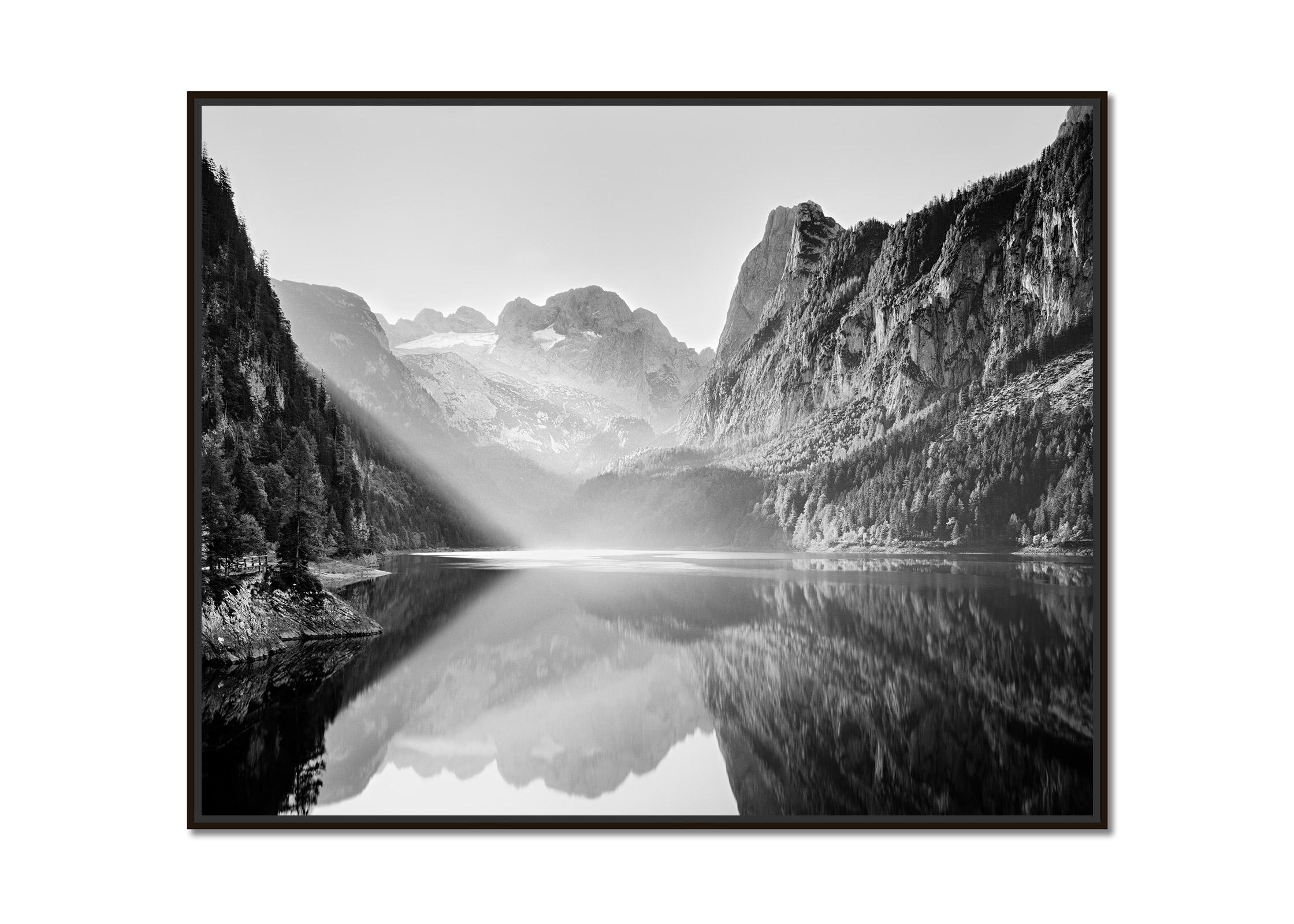 Illumination, mountain lake, black and white long exposure landscape photography - Photograph by Gerald Berghammer