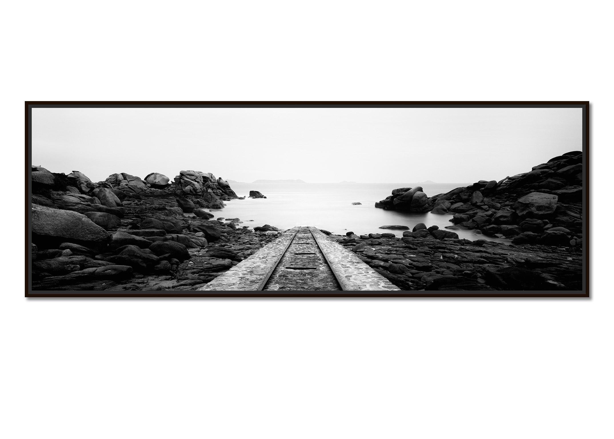 Into the Ocean railroad Atlantic bay France black white landscape photography - Photograph by Gerald Berghammer