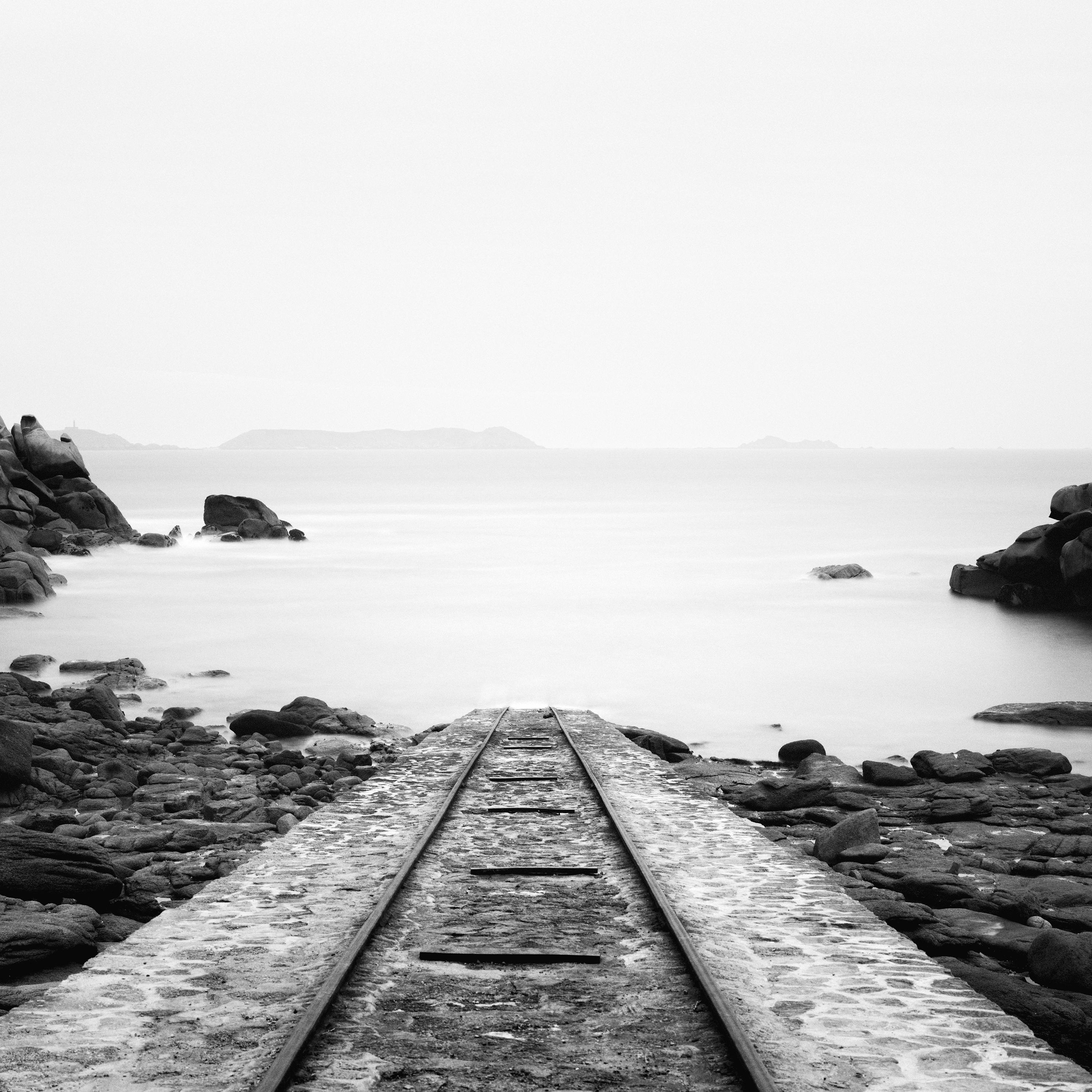 Into the Ocean railroad Atlantic bay France black white landscape photography For Sale 4