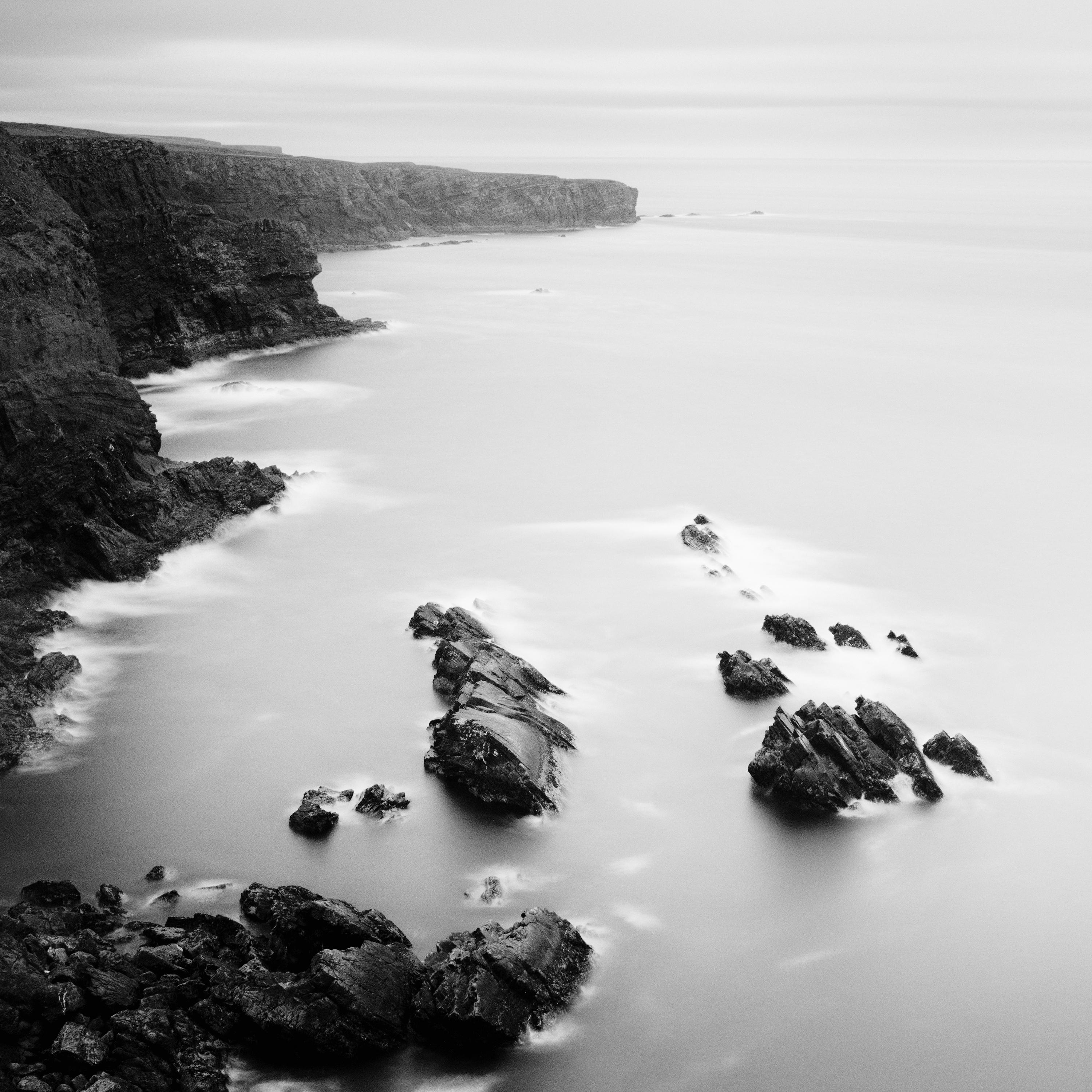 Black and white fine art long exposure seascape - landscape photography. Ireland's wild cliffs during a storm. Archival pigment ink print, edition of 9. Signed, titled, dated and numbered by artist. Certificate of authenticity included. Printed with