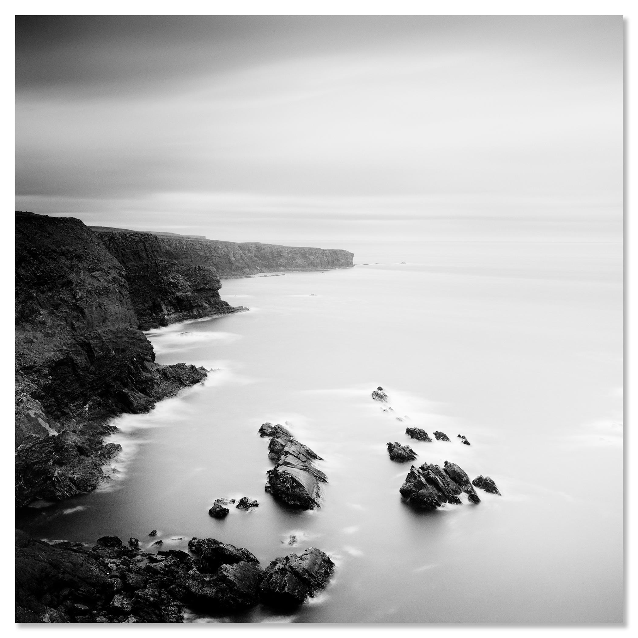 Black and white fine art long exposure seascape - landscape photography. Ireland's wild cliffs during a storm. Archival pigment ink print, edition of 9. Signed, titled, dated and numbered by artist. Certificate of authenticity included. Printed with