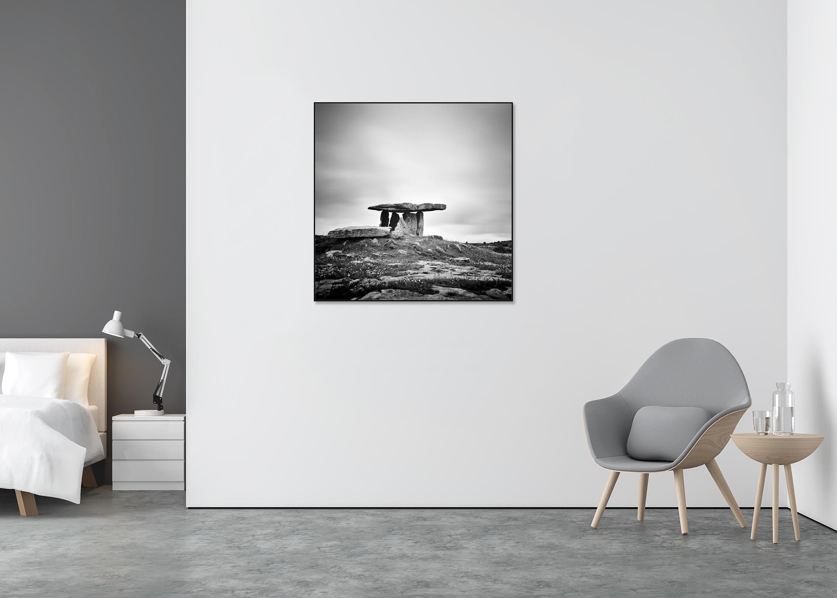 Irish megalithic Tomb Ireland monochrome photograph landscape limited - Gray Landscape Photograph by Gerald Berghammer