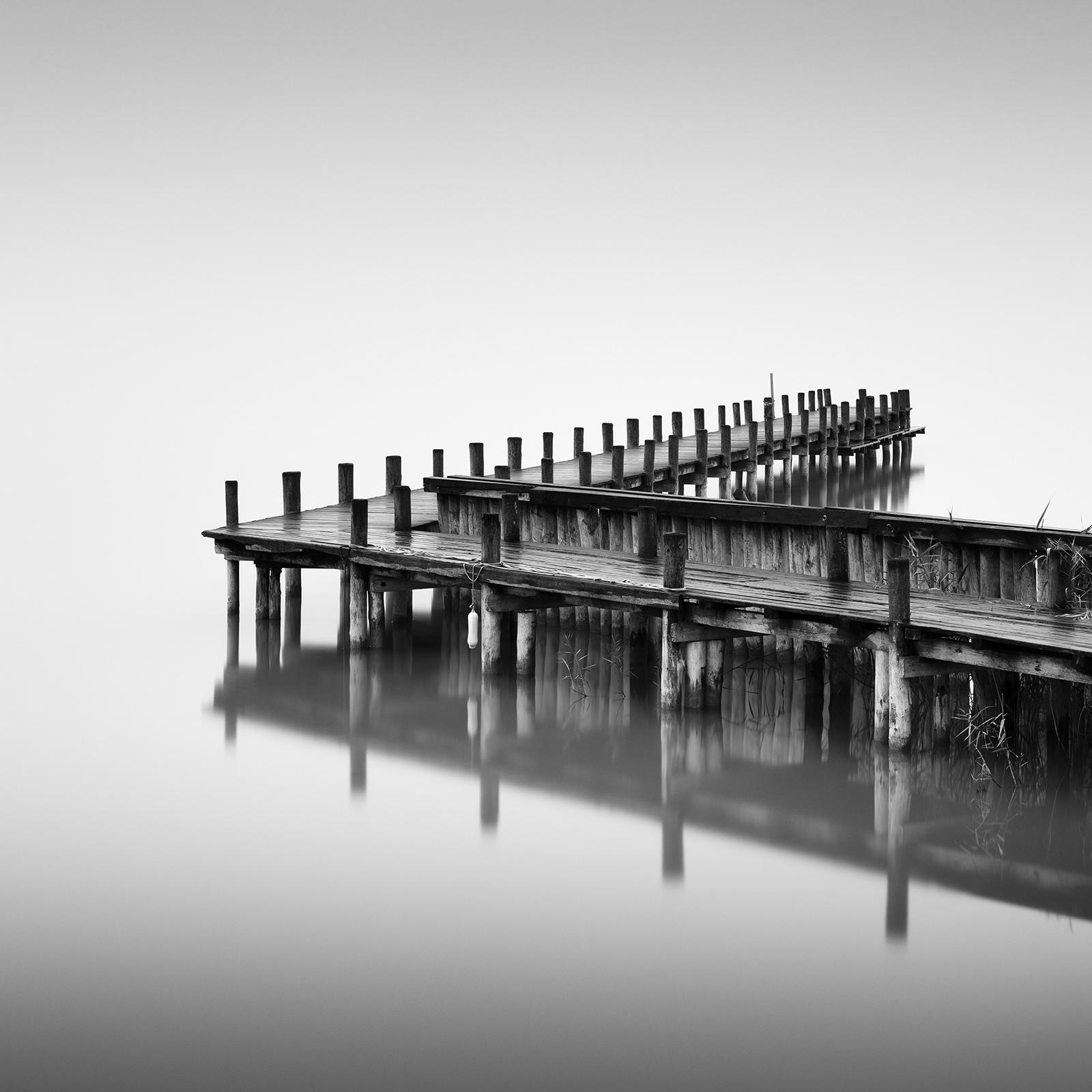 Jetty on calm Lake Panorama, black and white photography, waterscape fine art  For Sale 4
