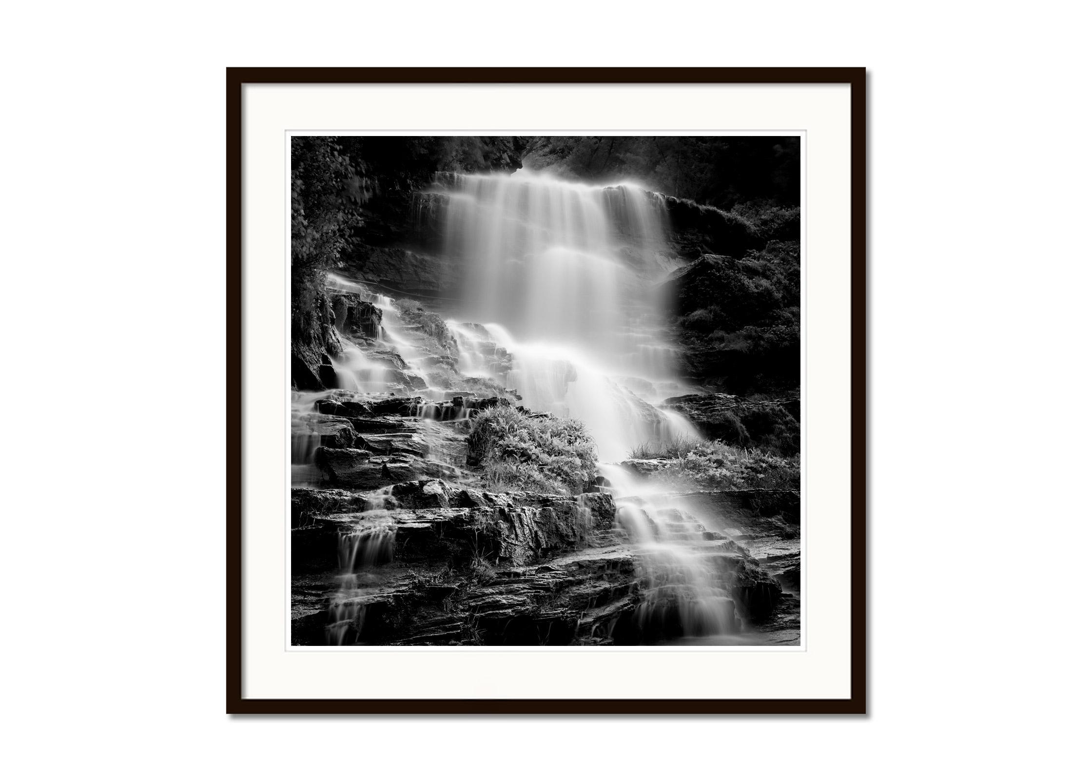 Klockelefall Waterfall, black and white art photography, waterscape, landscape  - Black Landscape Photograph by Gerald Berghammer