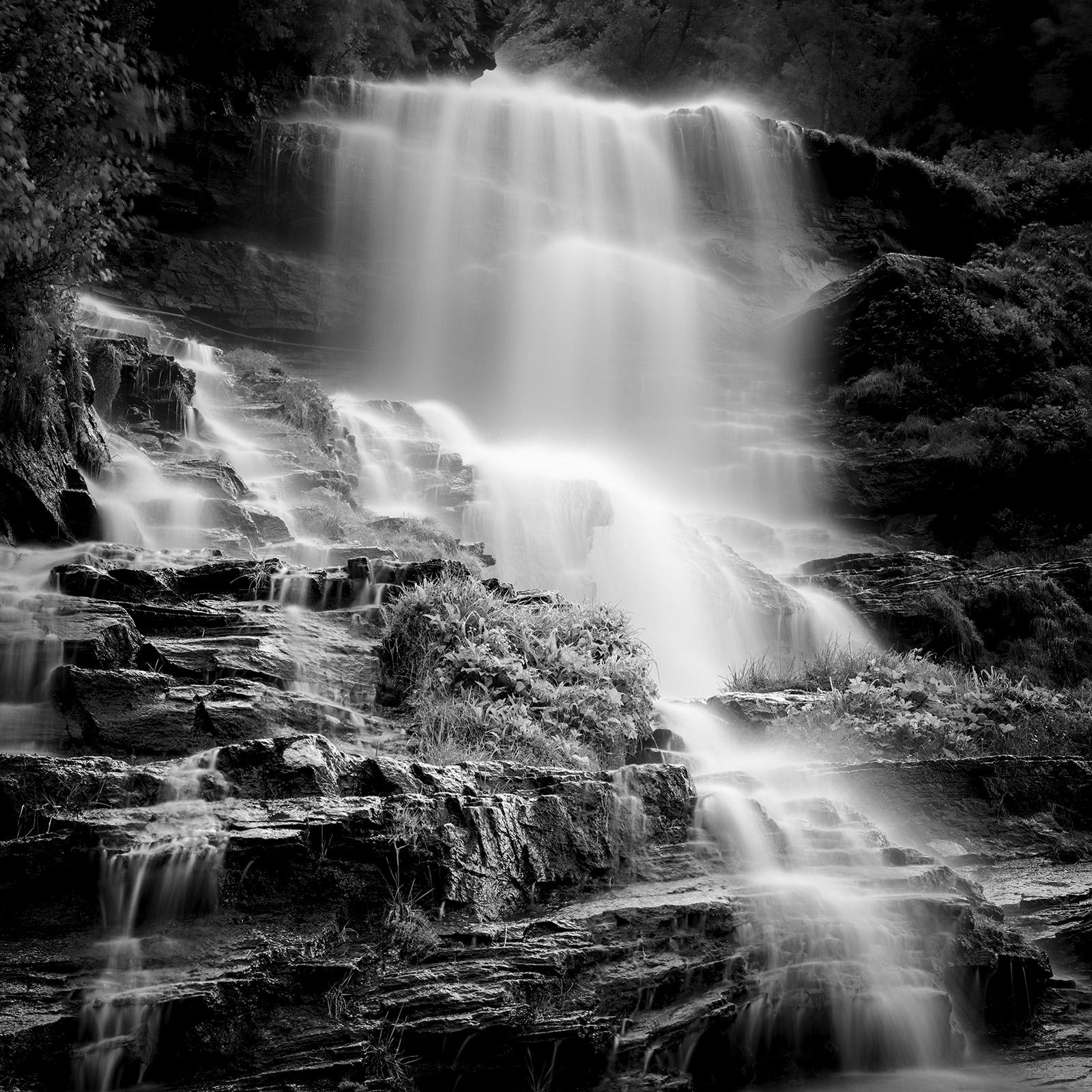 Gerald Berghammer Landscape Photograph - Klockelefall Waterfall, black and white art photography, waterscape, landscape 