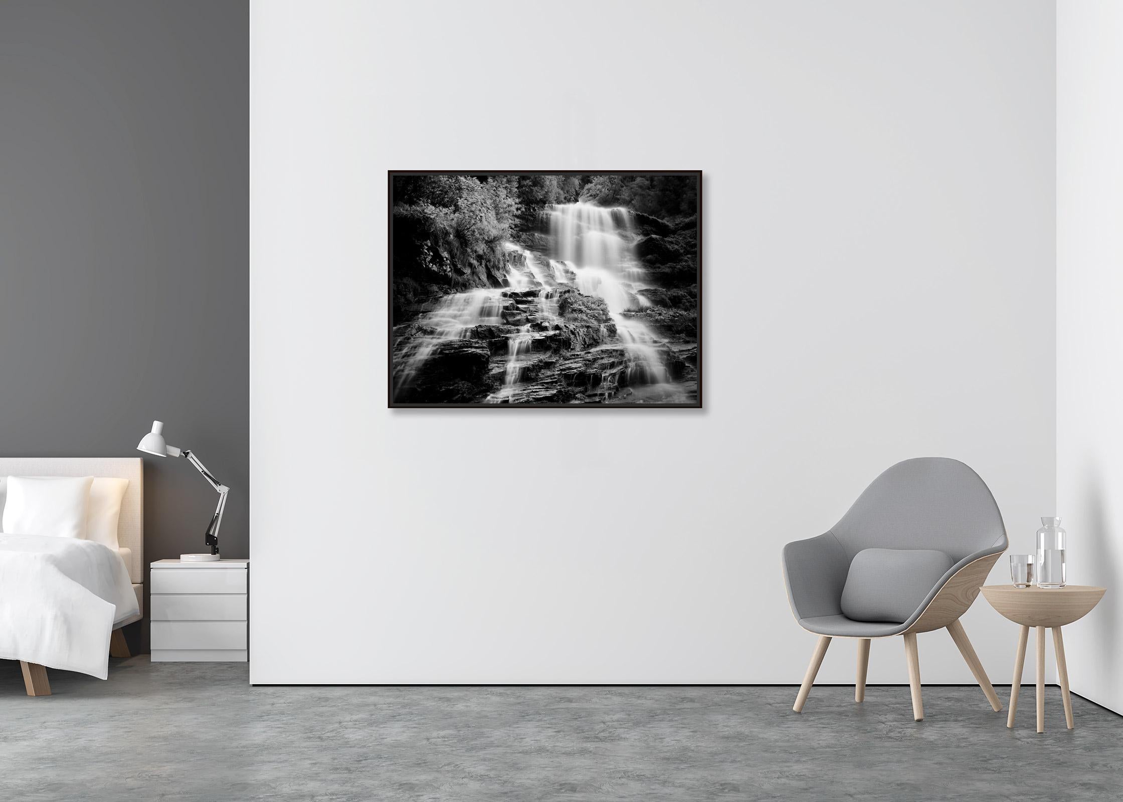 Klockelefall, Waterfall, Mountain stream, black and white photography, landscape - Contemporary Photograph by Gerald Berghammer