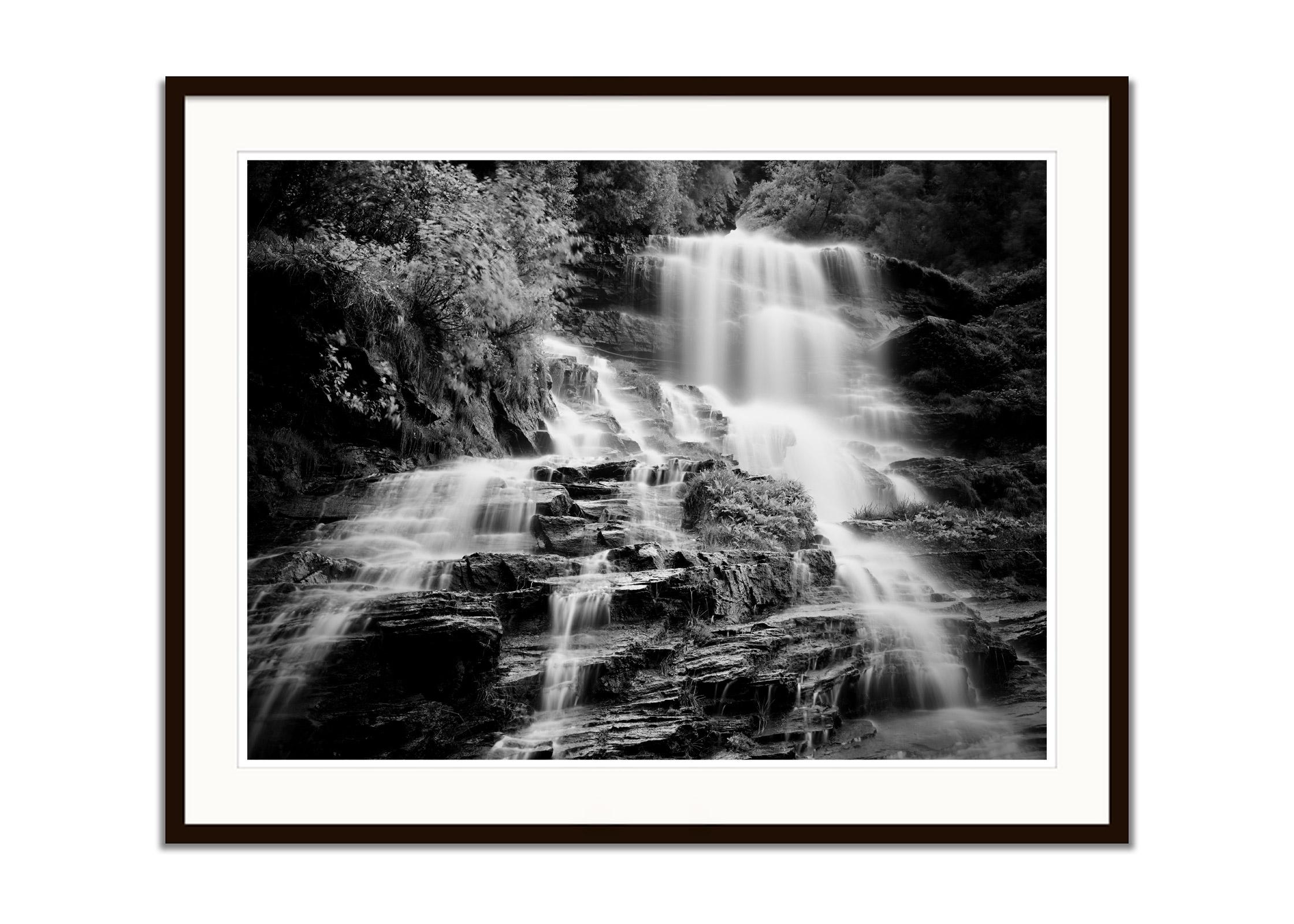 Klockelefall, Waterfall, Mountain stream, black and white photography, landscape - Black Landscape Photograph by Gerald Berghammer