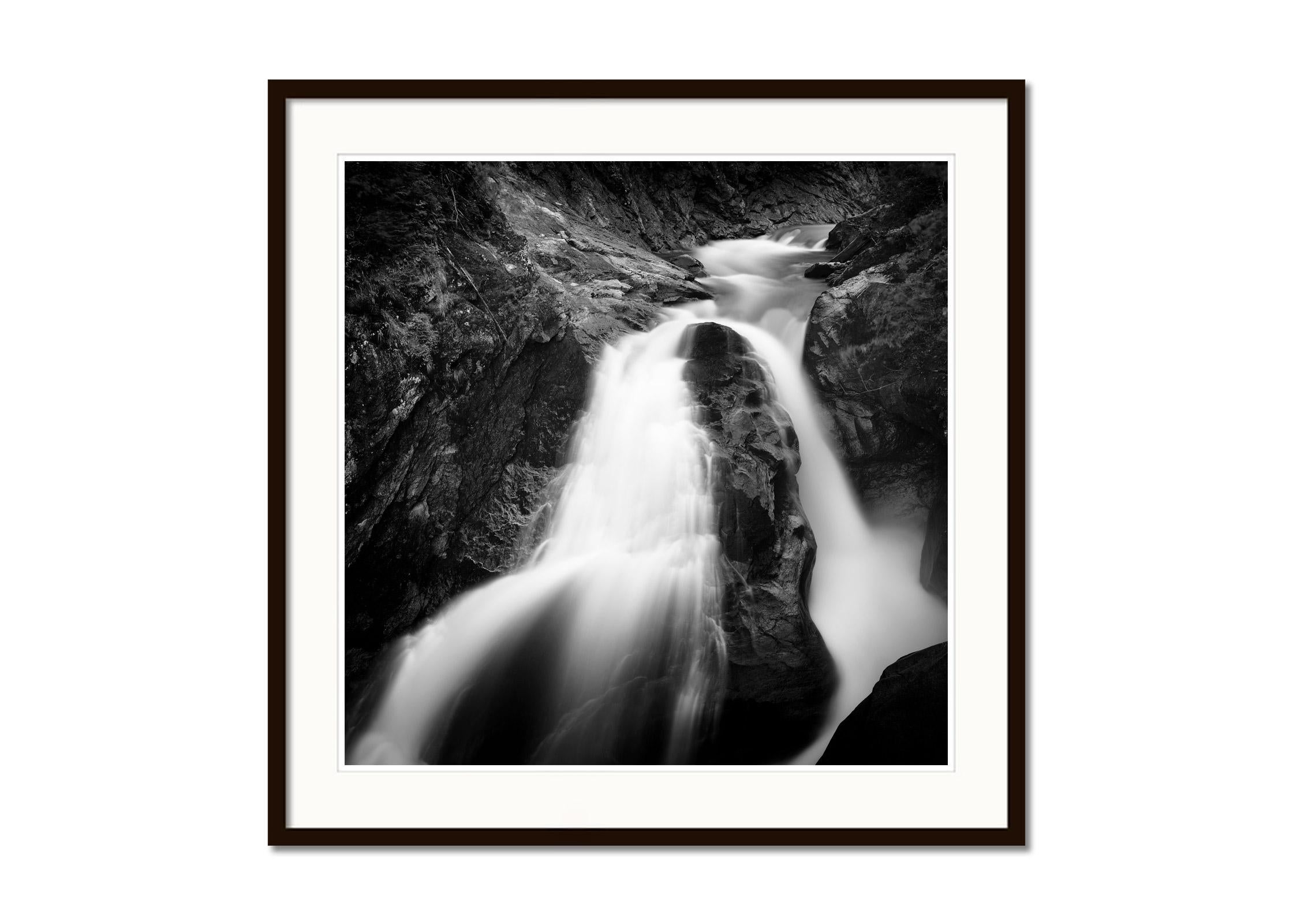 Krimmler Ache, waterfall, mountain river, black and white photography, landscape - Contemporary Photograph by Gerald Berghammer