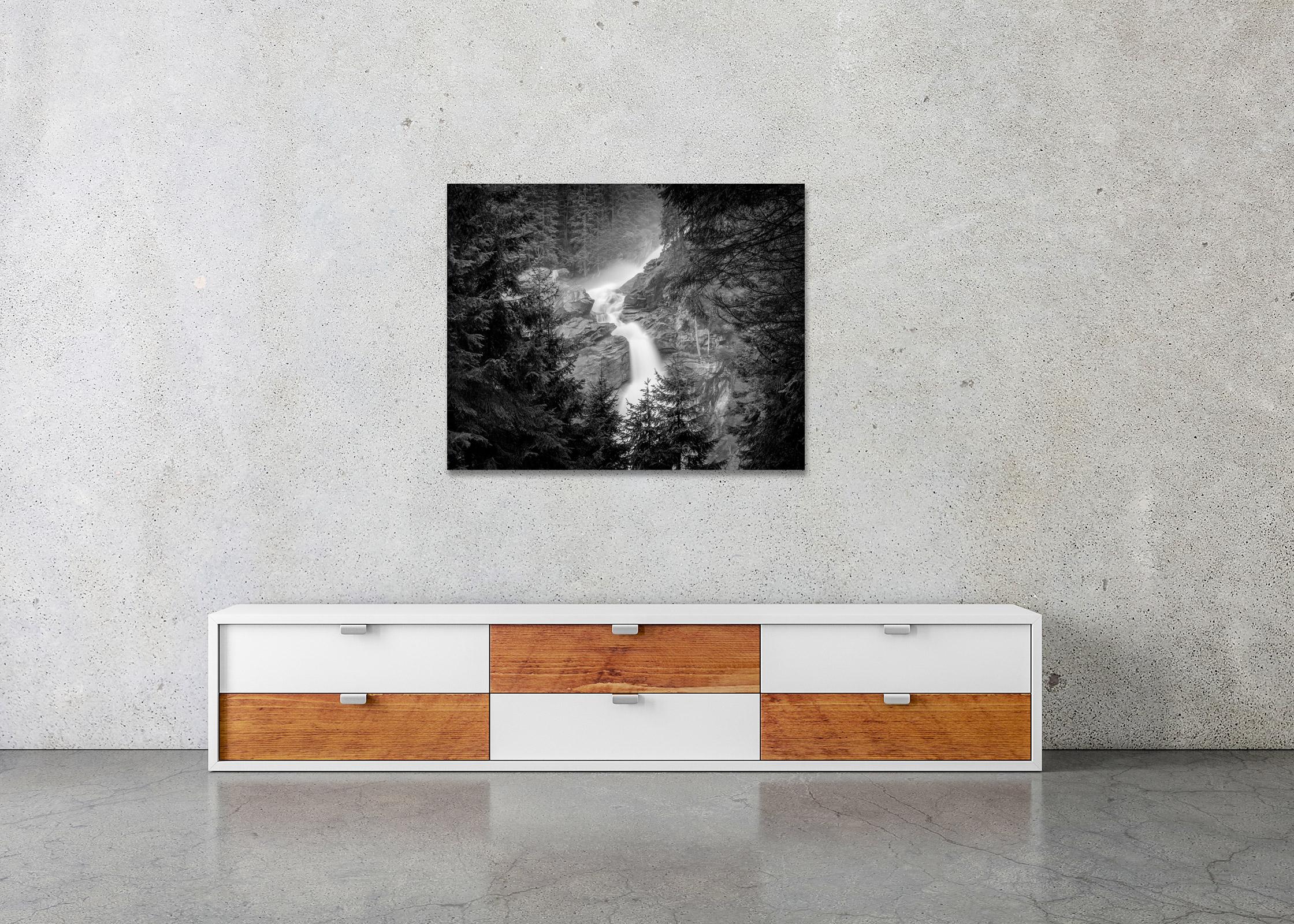 Krimmler Waterfall, Mountain Stream, Austria, B&W fineart photography, landscape - Black Color Photograph by Gerald Berghammer