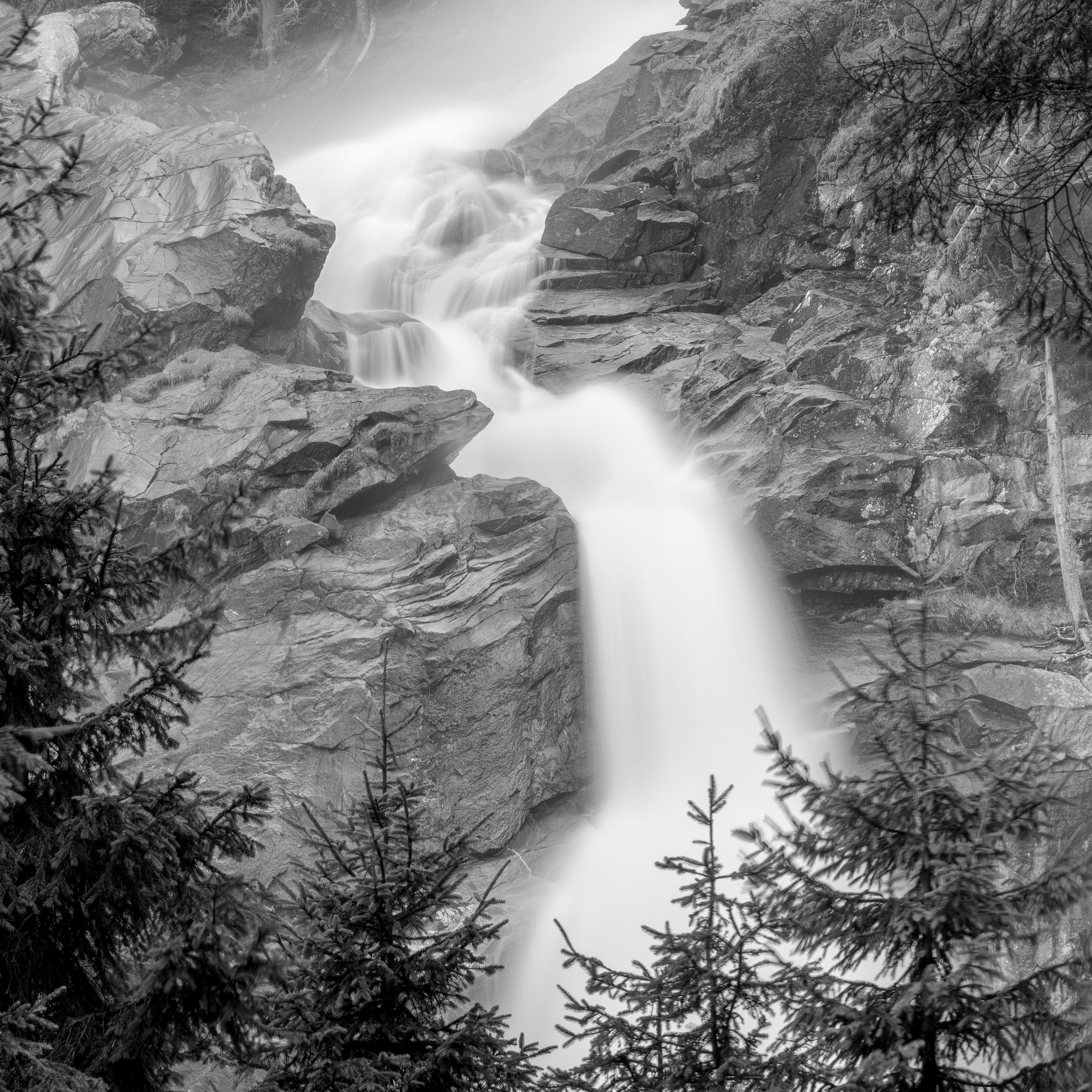 Krimmler Waterfall, Mountain Stream, Austria, B&W fineart photography, landscape For Sale 1